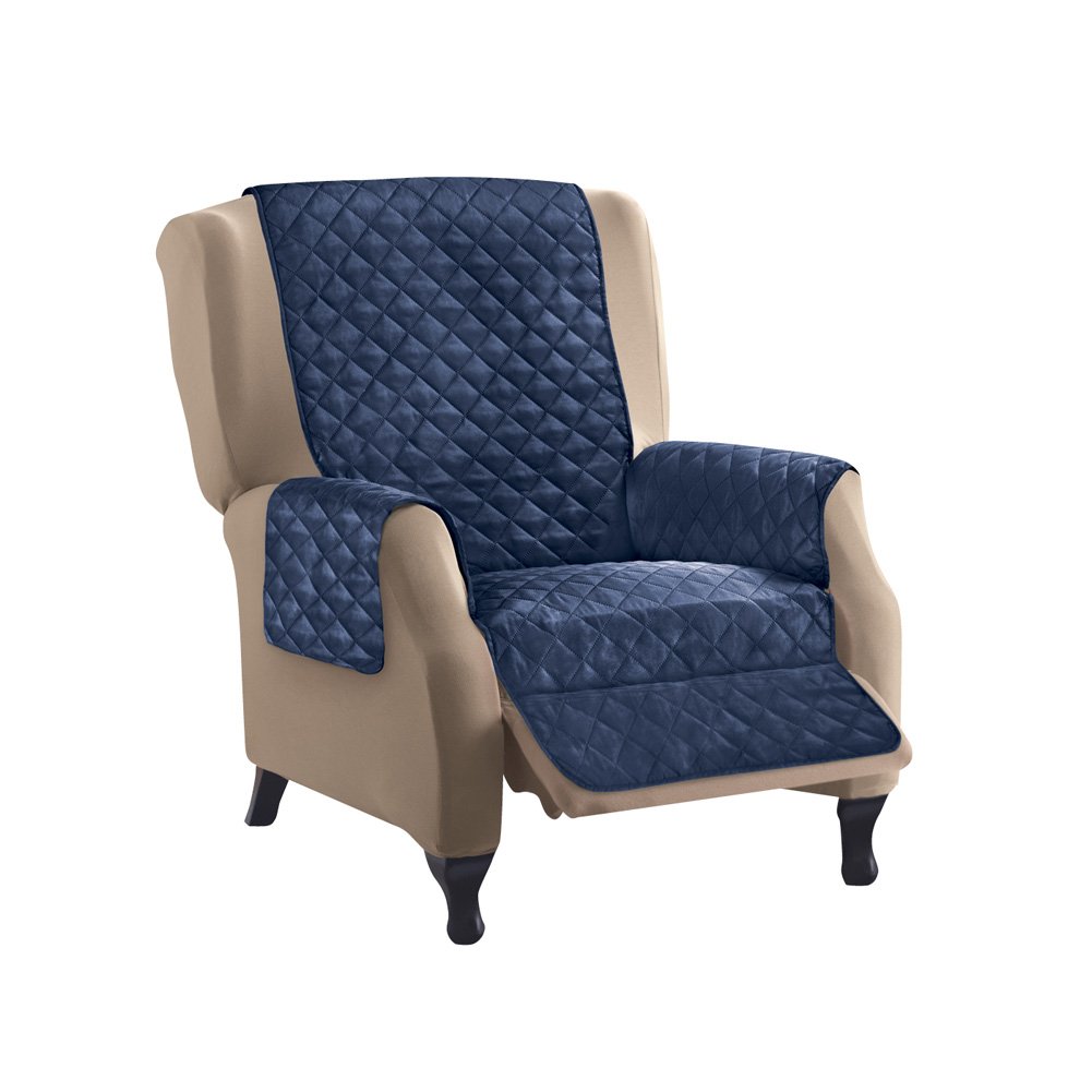 Reversible Quilted Recliner Cover Protector - Navy & Silver - Soft Furniture Protector for Sofa, Chair, Loveseat - Home Decor & Pet Protection