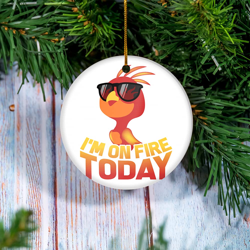 Phoenix Fire Bird 'I'm Motivated Today' Ceramic Christmas Ornament - Personalized Holiday Tree Decoration for Home, Office & Gifts - Festive Ceramic Keepsake for Christmas Celebrations