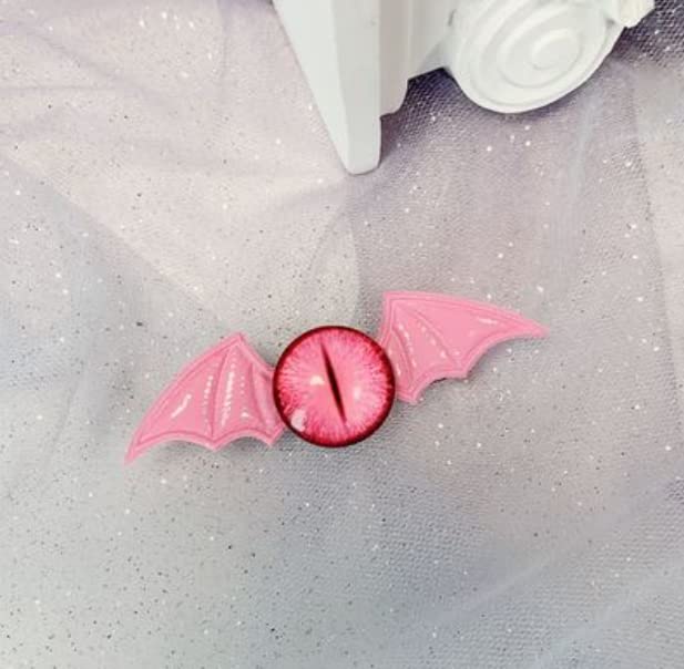 Gothic Devil Eyes Bat Wings Hair Clips - Dark Halloween Hair Accessories for Kids & Adults (Pink Pair) | Perfect for Costume Parties, Cosplay & Spooky Events