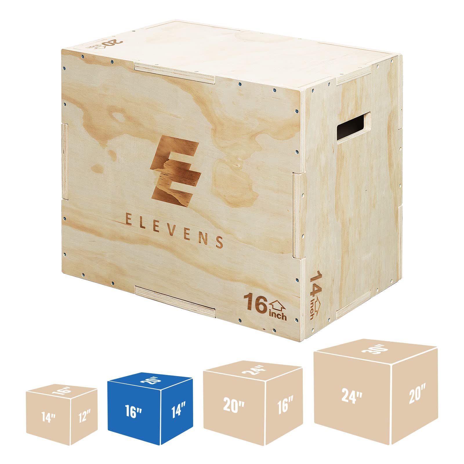 Elevens 3-in-1 Wooden Plyo Box - Adjustable Jump Box for CrossFit, HIIT & Home Workouts - Perfect for Box Jumps, Squats, Step-Ups & Plyometric Training - Ideal for Gym, Garage & Outdoor Fitness