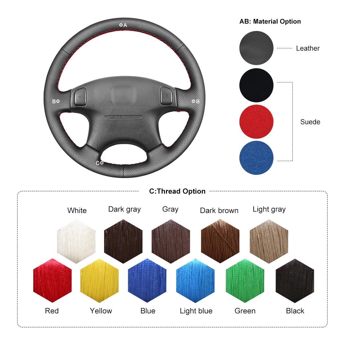 Premium MEWANT Leather Steering Wheel Cover for Honda Civic, CR-V, Prelude - Non-Slip Grip, Universal Fit, Easy Installation - Perfect for Commuting, Road Trips & Winter Driving