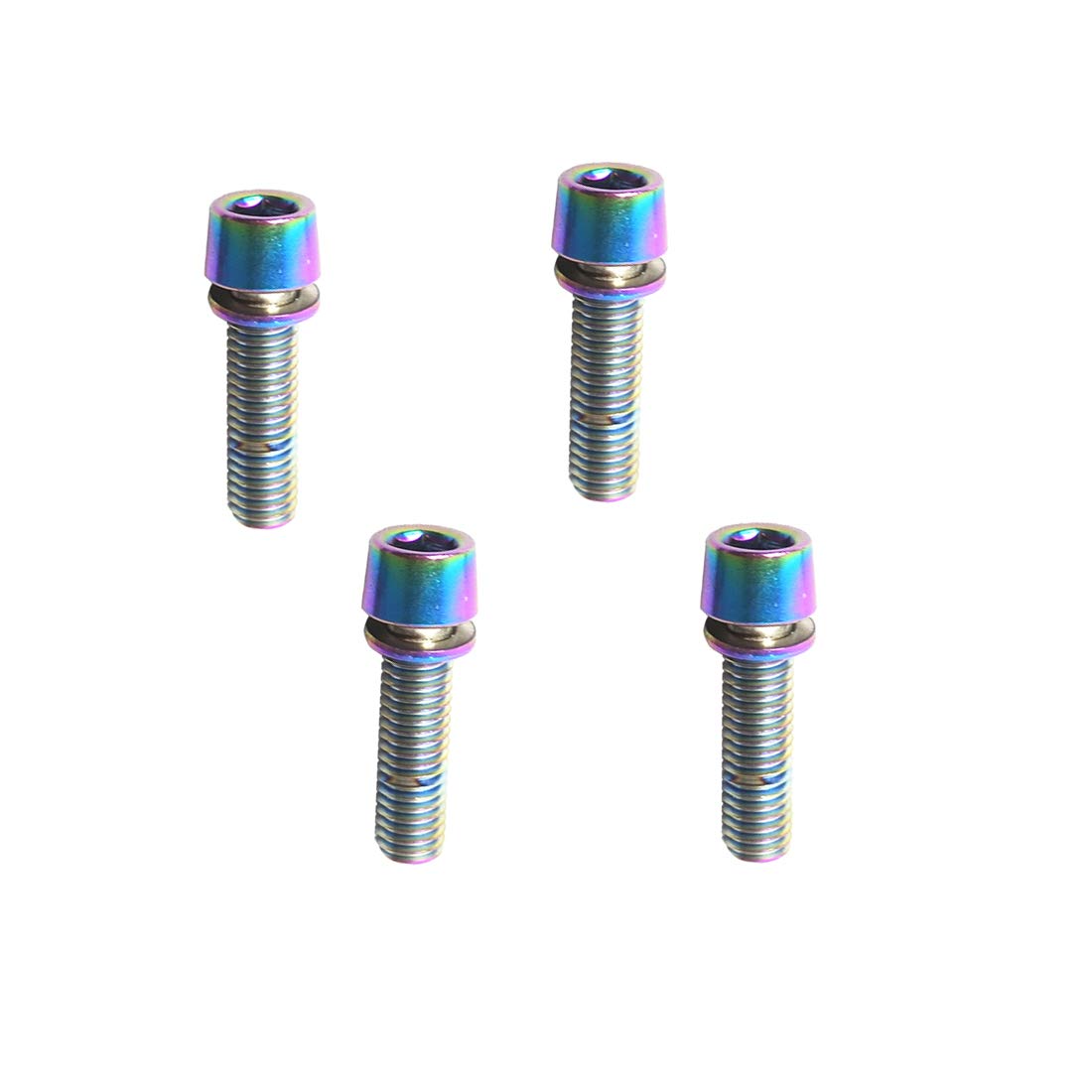 Titanium Plated M5x18mm Bicycle Stem Screws - Stainless Steel Tapered Head Bolts with Washers for MTB, Road Bike & Fixed Gear Bikes - 6PCS Rainbow Color - Perfect for Bike Maintenance, Repair and Upgrades