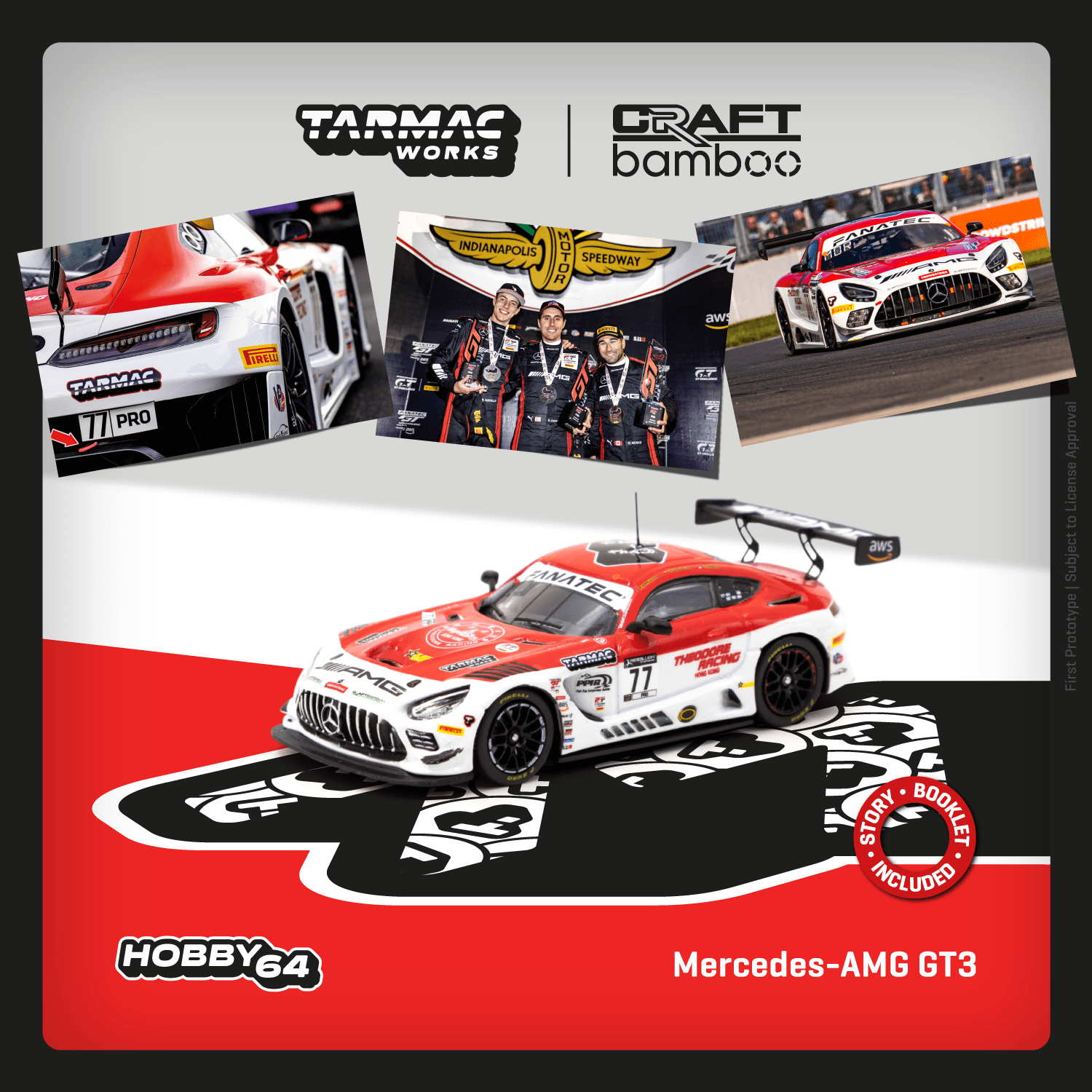 Tarmac Works 1:64 Scale Mercedes AMG GT3 Diecast Model Car - 2022 Indianapolis 8 Hour Winner (Craft Bamboo Racing) - Collectible Racing Toy for Display & Play - Perfect for Diecast Collectors, Racing Fans & Kids