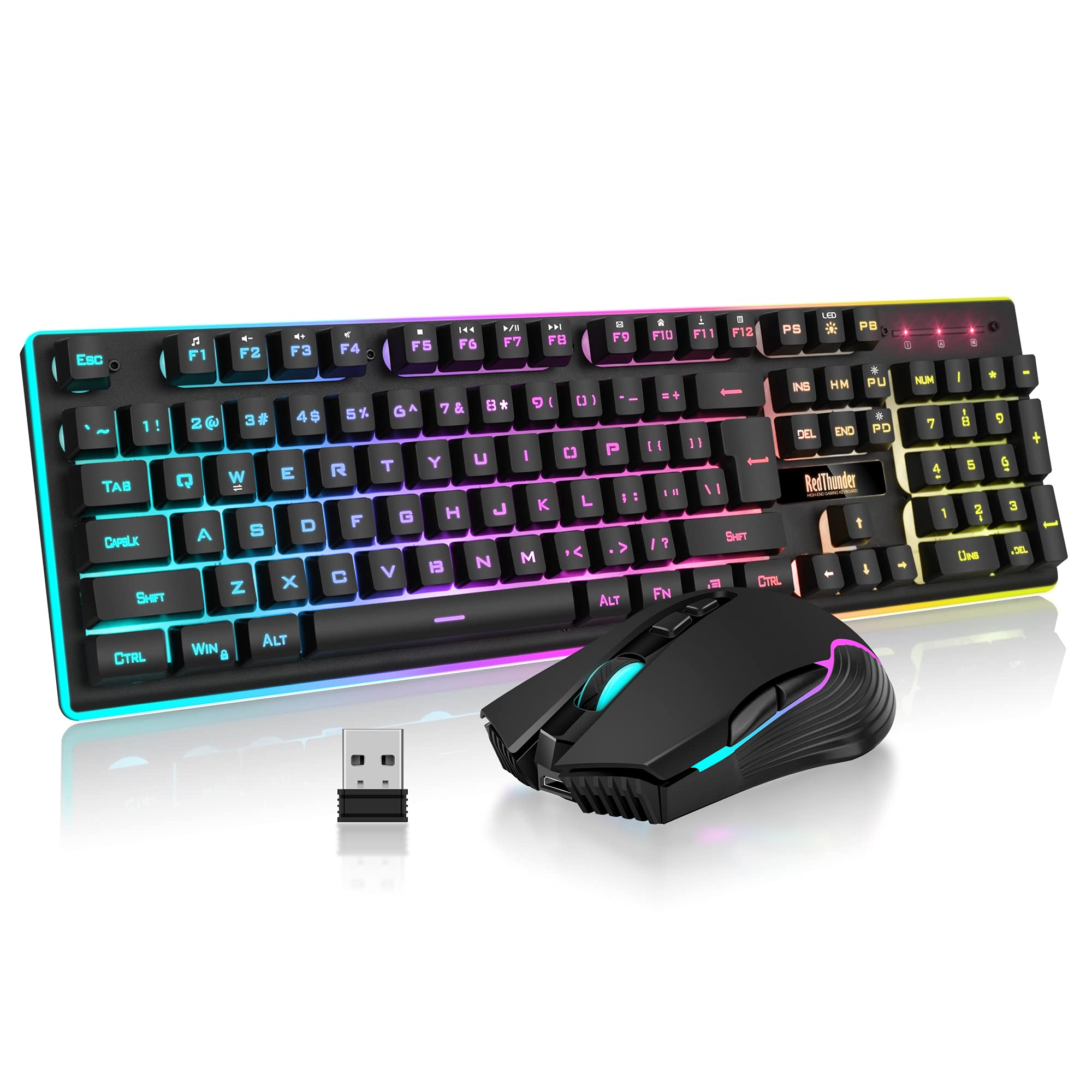 RedThunder K10 Wireless Gaming Keyboard & Mouse Combo - LED Backlit, Rechargeable for PC Gamers - Perfect for Esports & Late-Night Gaming