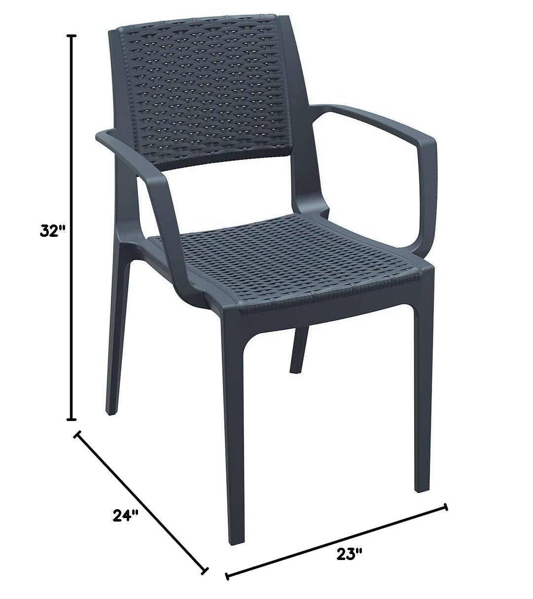 Dark Gray Compamia Capri Patio Dining Arm Chairs (Set of 2) - Weather-Resistant Outdoor Furniture for Garden, Poolside, and Backyard Relaxation
