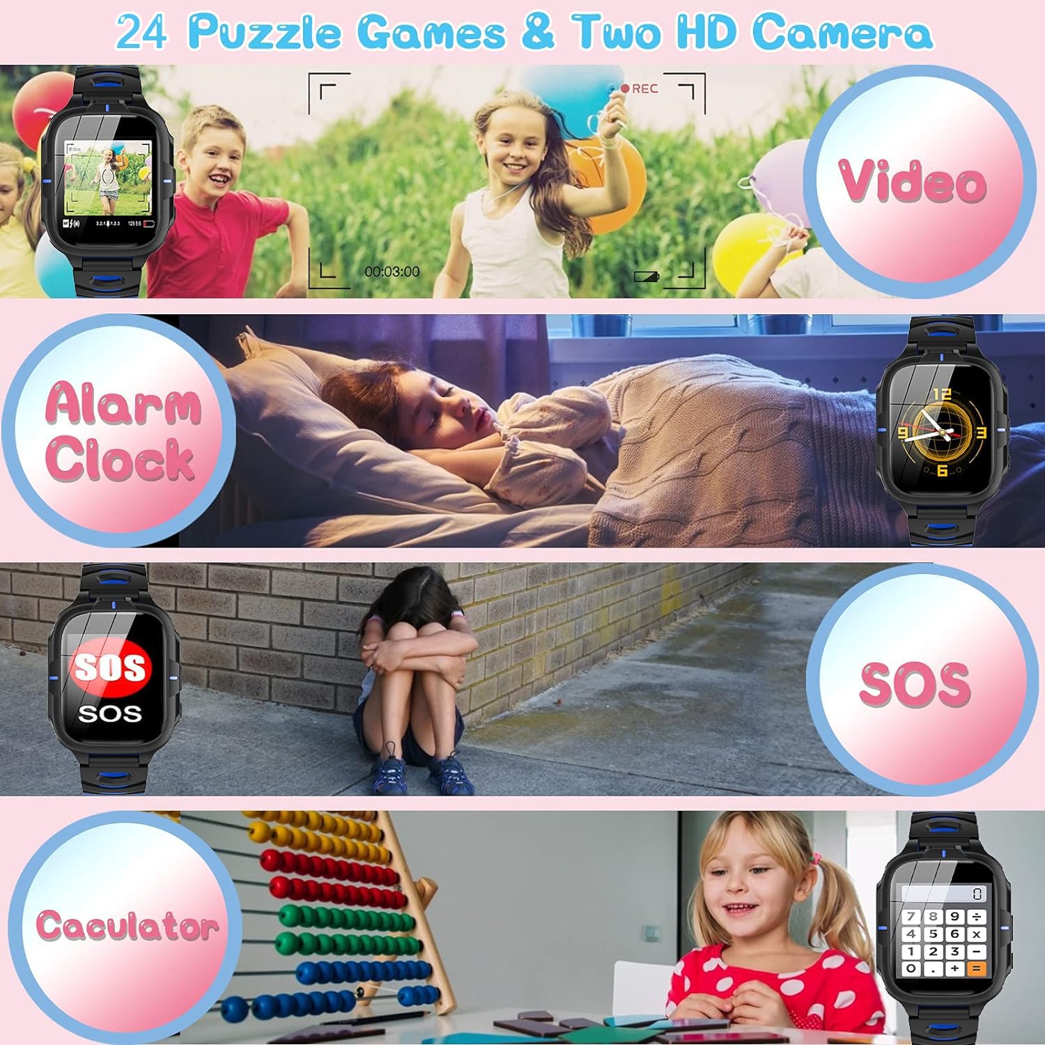 ELEJAFE Kids Smart Watch for Boys & Girls - Waterproof GPS Tracker, 24 Games, Dual Cameras, MP3 Player, Flashlight - Perfect Birthday Gift for Ages 3-12 | Ideal for School, Outdoor Play & Parental Monitoring