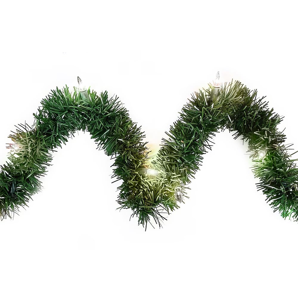 Brite Star 12-Foot Pre-Lit Christmas Garland with Clear LED Lights - Artificial Pine Garland for Indoor/Outdoor Holiday Decor, Fireplace Mantle, Christmas Tree & Kitchen Lighting | Perfect for Home, Office & Party Decorations