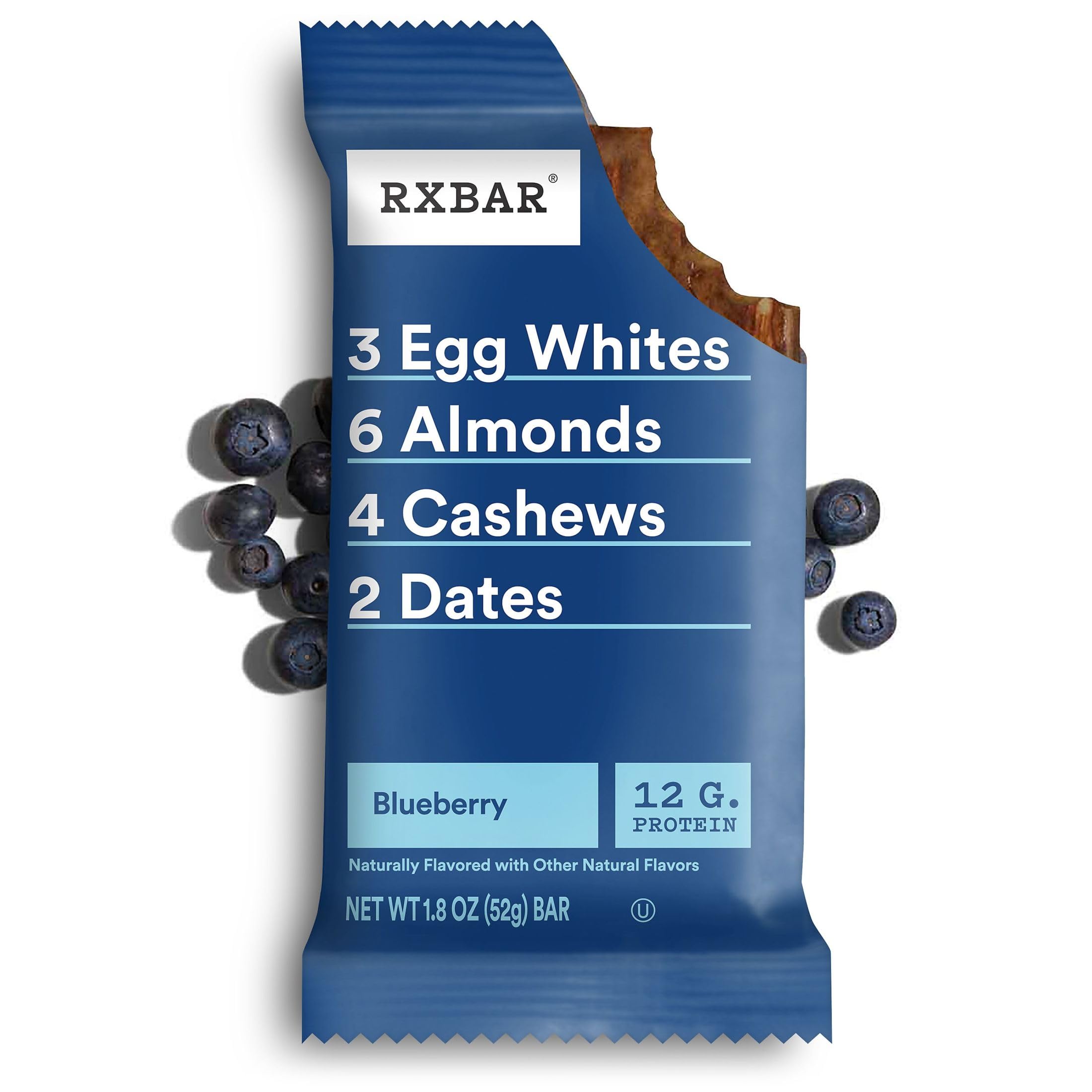 RXBAR Protein Bars - 12g Protein, Gluten Free, No Dairy, Non-GMO, Blueberry Flavor (6 Boxes, 30 Bars) | Healthy Snack for Workout, Hiking & On-the-Go Nutrition