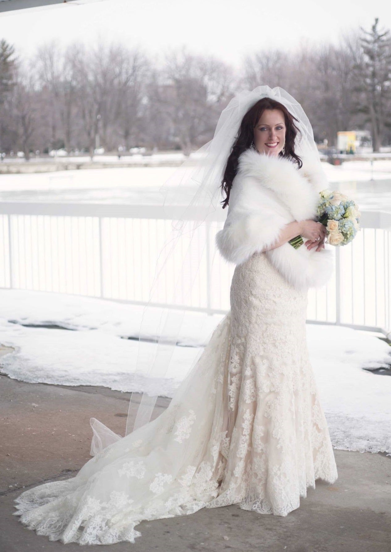 Ivory White Bridal Fur Shawl with Butterfly Design - Elegant Wedding Accessory for Brides, Winter Weddings & Formal Events