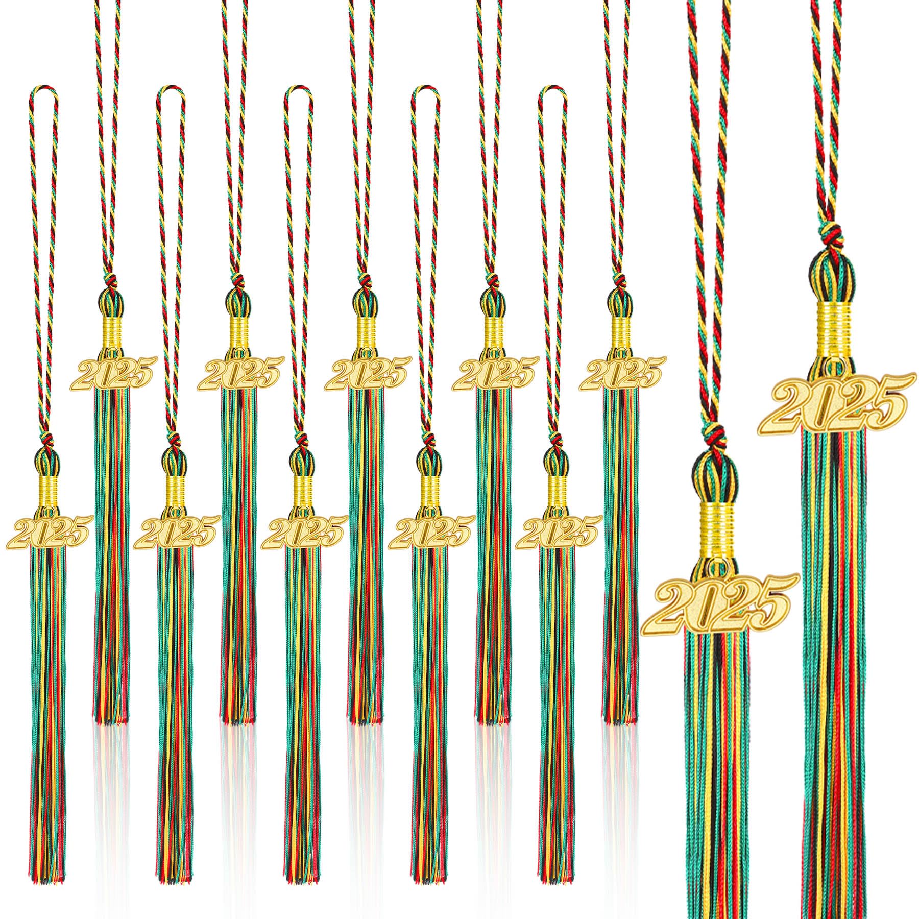 JULMELON 20Pcs Graduation Tassels with 2025 Gold Charm - Mixed Color Academic Cap Tassels for High School & College Graduation Ceremonies - Perfect for 2025 Graduates, Photo Props & Commencement Decorations