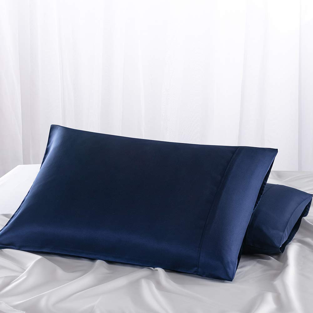 MEILA Silky Satin Pillowcase for Hair and Skin Care - Ultra Soft Washed Silk Pillow Cases King Size Set of 2 (Navy Blue) - Perfect for Reducing Hair Frizz & Preventing Sleep Wrinkles