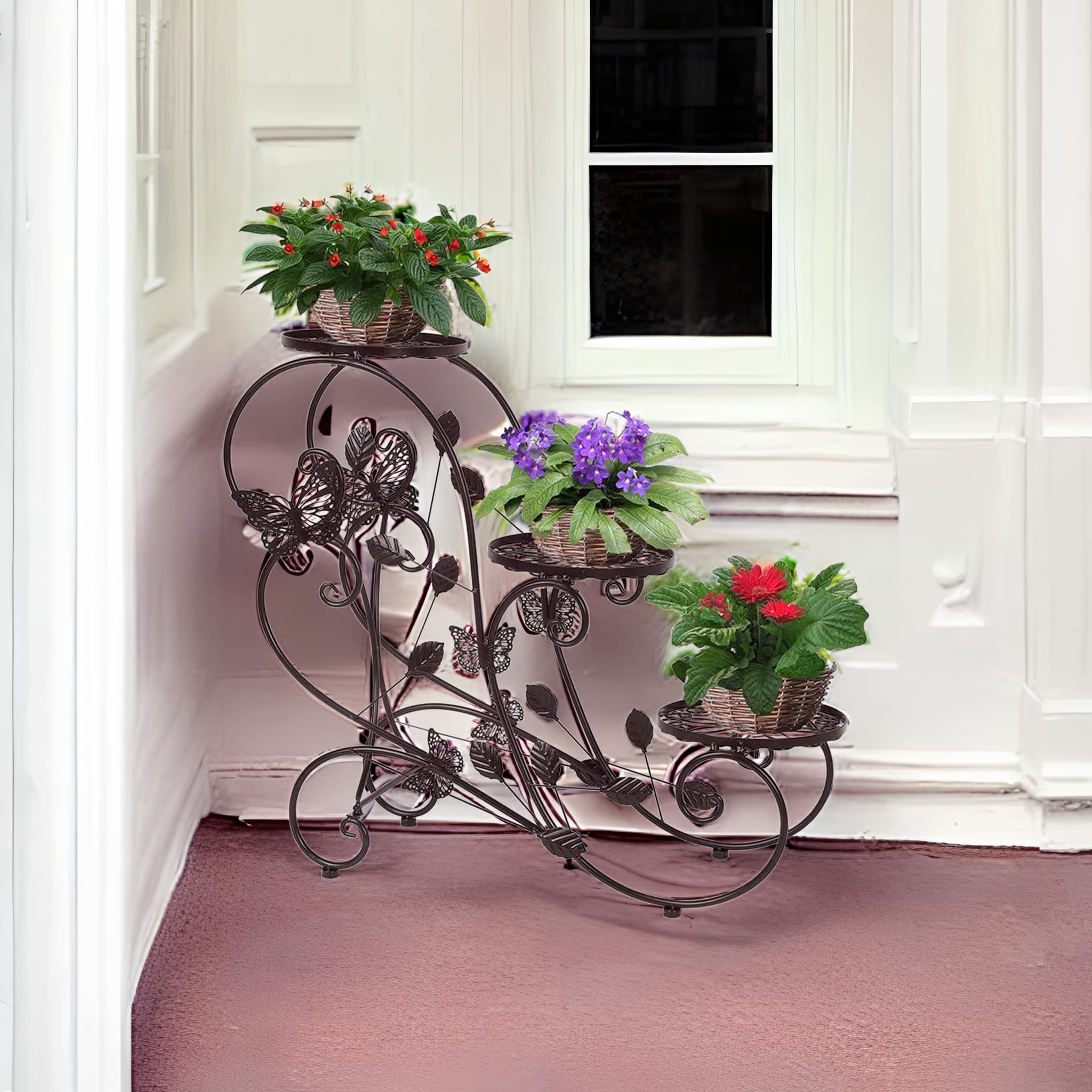 3 Tier Metal Garden Plant Stand - Indoor Outdoor Flower Pot Holder Display Rack for Patio, Living Room, Balcony & Bedroom | Durable Metal Plant Shelf for Home Decor & Gardening