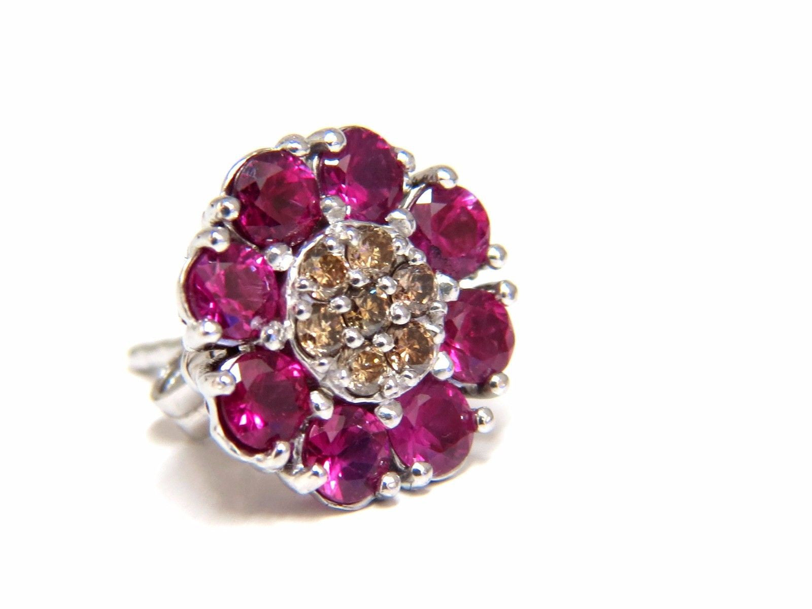 2.65ct Natural Fancy Color Diamond & Ruby Cluster Earrings in 14K Gold - Perfect for Weddings, Anniversaries & Special Occasions