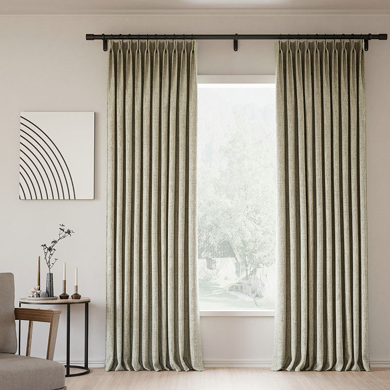 Pinch Pleated Blackout Curtains - 100% Linen Thermal Insulated Drapes for Bedroom & Living Room - Modern Custom Window Treatments in Natural Orange Copper - Noise Reducing & Light Blocking for Better Sleep