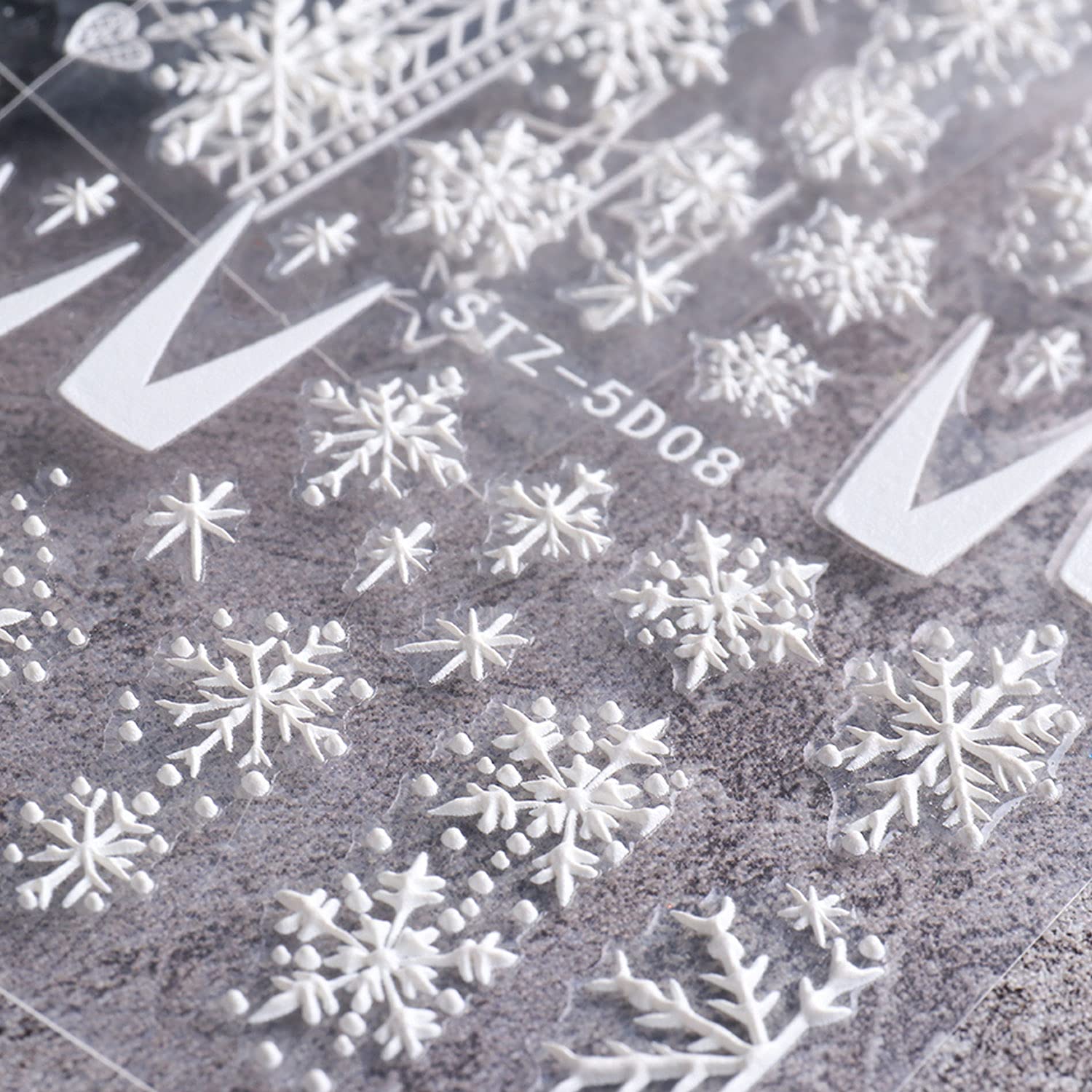 5D Stereoscopic Embossed Snowflake Nail Art Stickers - Christmas Nail Decals for Women, DIY Acrylic Nail Decorations, White Flower French Manicure Tips - Perfect for Holiday Parties, Winter Nail Designs & Gift Giving