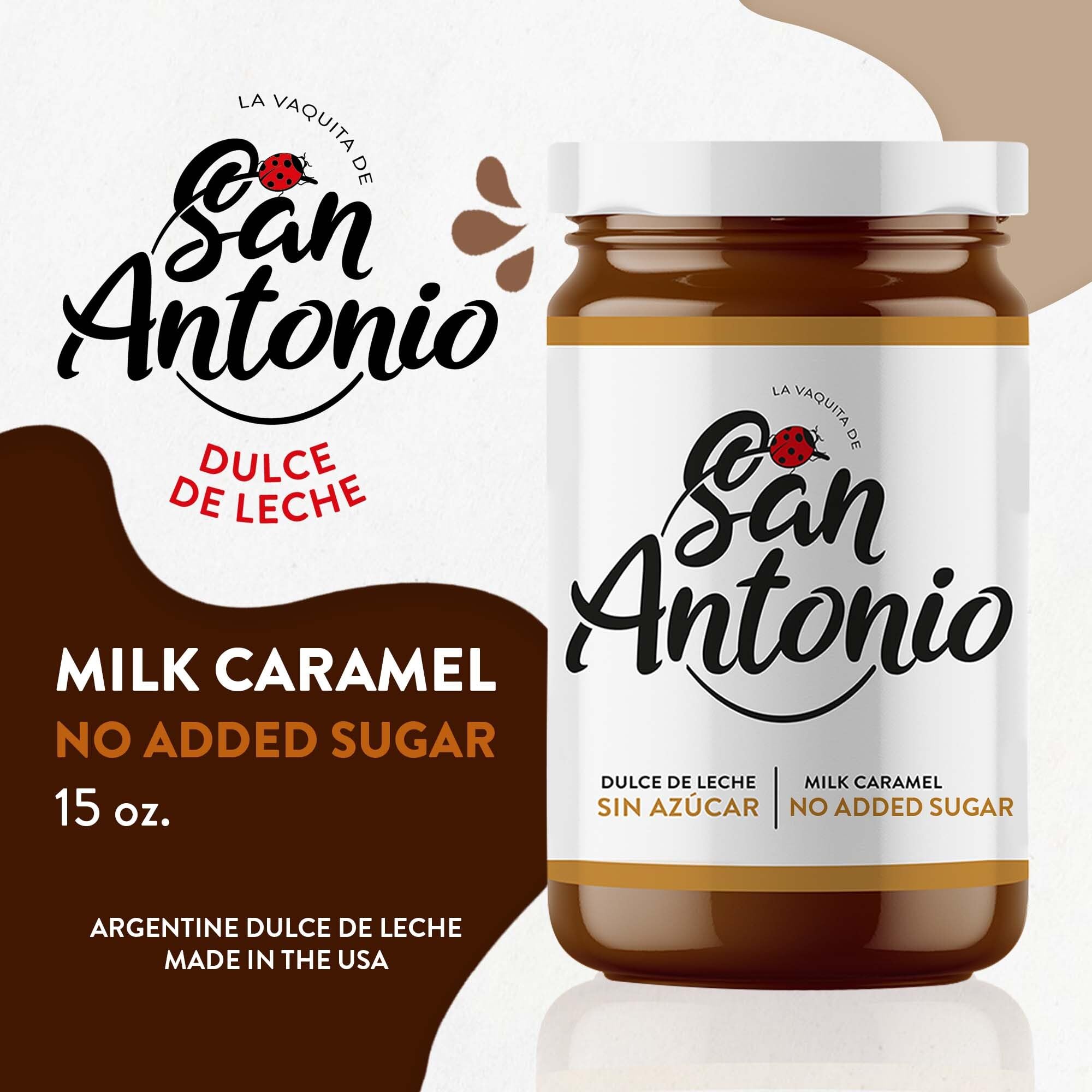 No Sugar Added San Antonio Dulce de Leche Classic Milk Caramel Spread - Gluten Free & Lactose Free Dessert Topping for Ice Cream, Cakes, Coffee, Pancakes & Fruit Dip - 15oz (Pack of 6) | Perfect for Baking, Breakfast & Sweet Treats