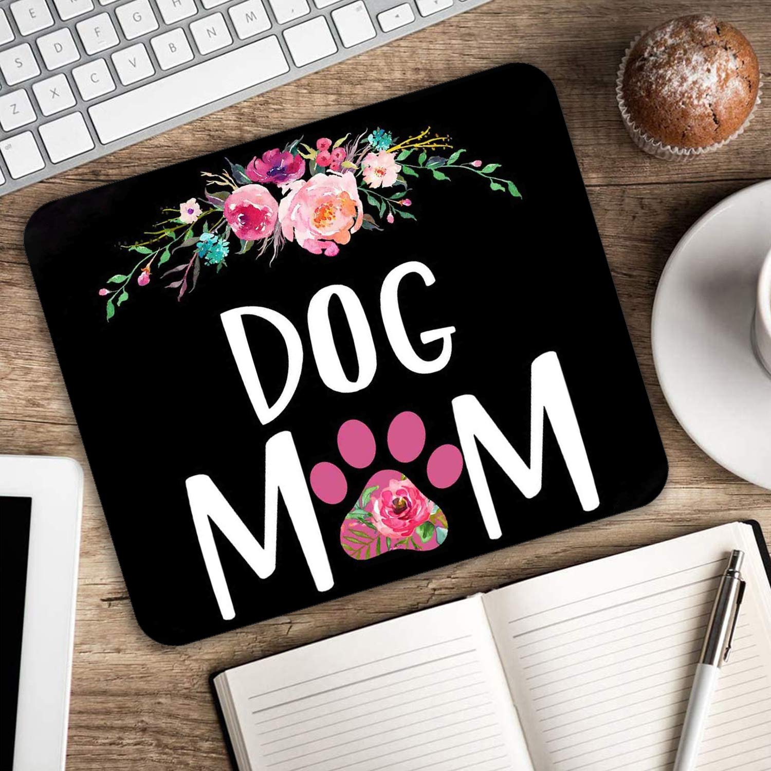 Premium Gaming Mouse Pad & Coasters Set - Non-Slip Rubber Mousepad with Floral Dog Mom Design for Work & PC Gaming - Perfect for Office, Home Desk & Gaming Setup