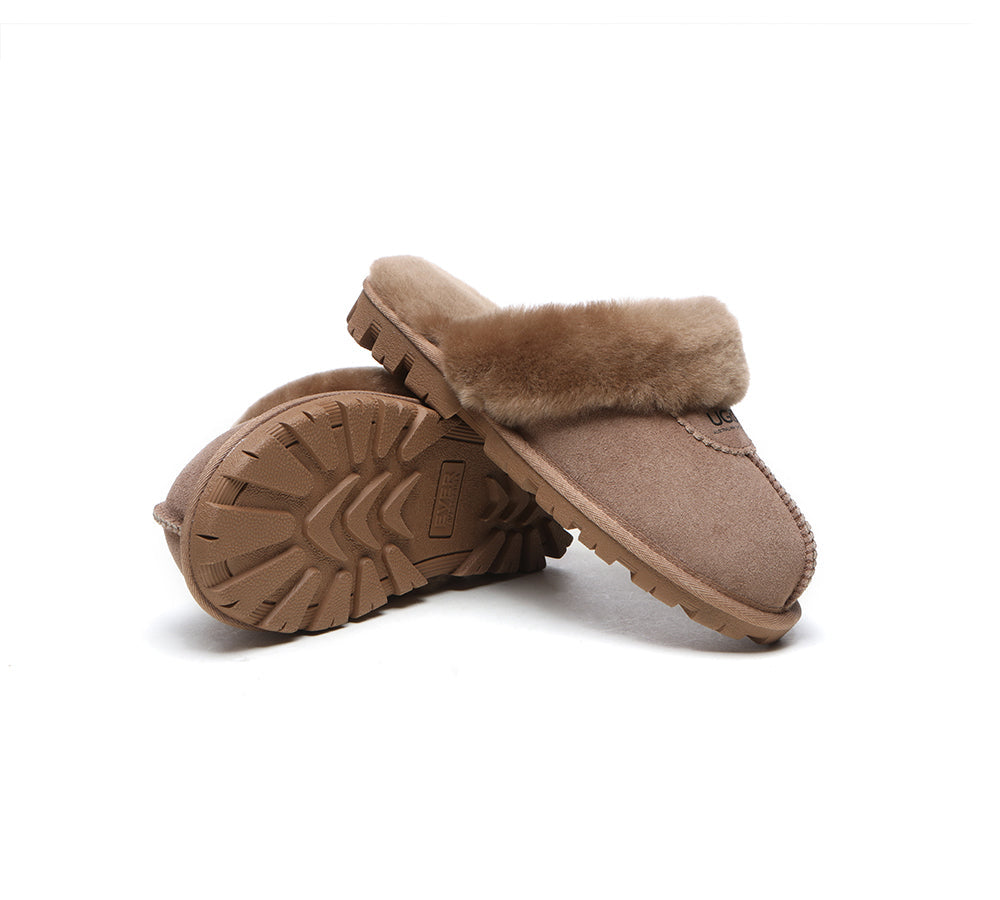 Australian Shepherd® UGG Slippers - Double Face Sheepskin Wool Scuff Waffle House Shoes for Women & Men | Cozy Indoor/Outdoor Winter Footwear