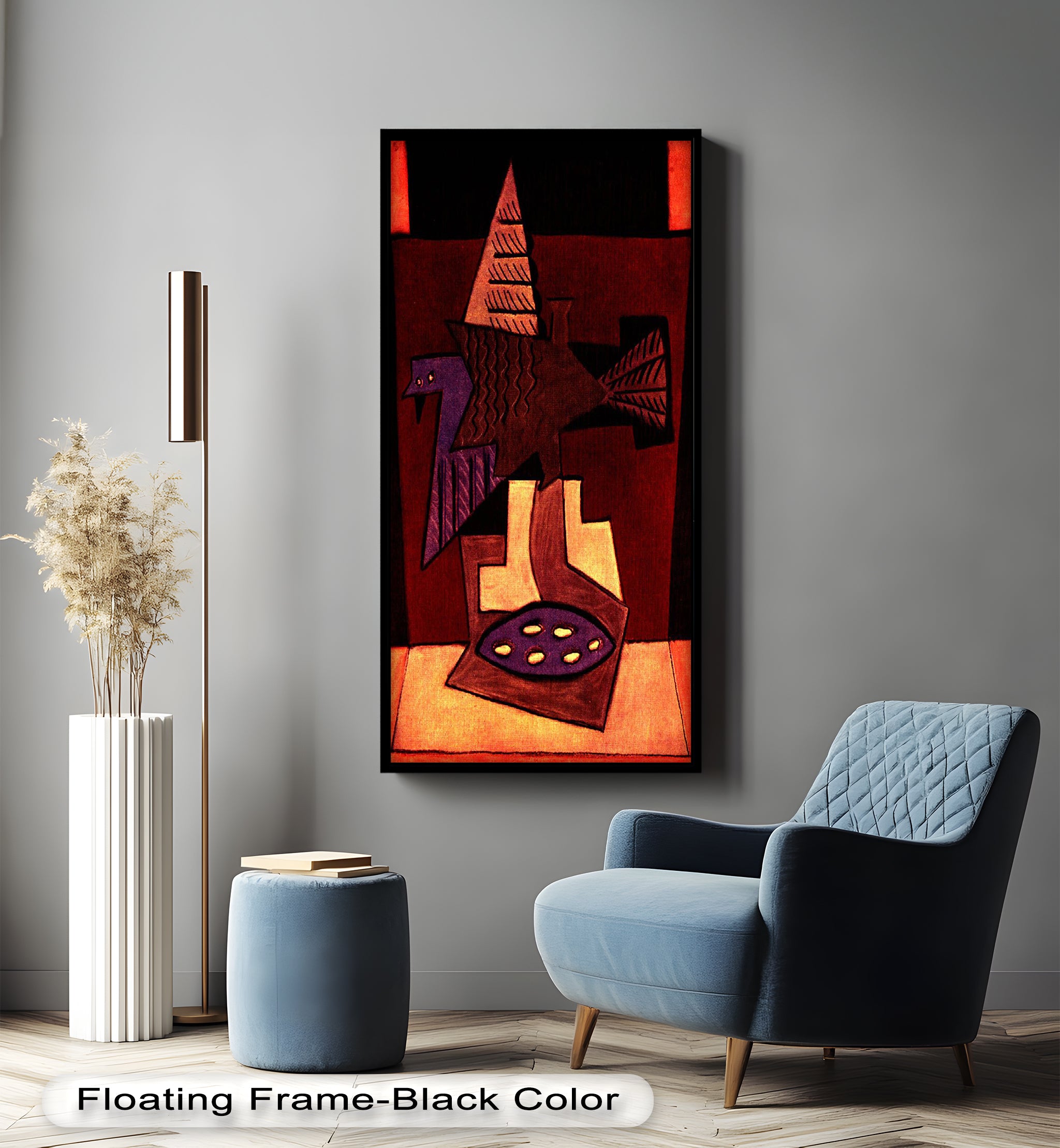 Abstract Bird & Bowl Cubist Oil Painting Wall Art - Modern Home Decor for Living Room, Bedroom & Office