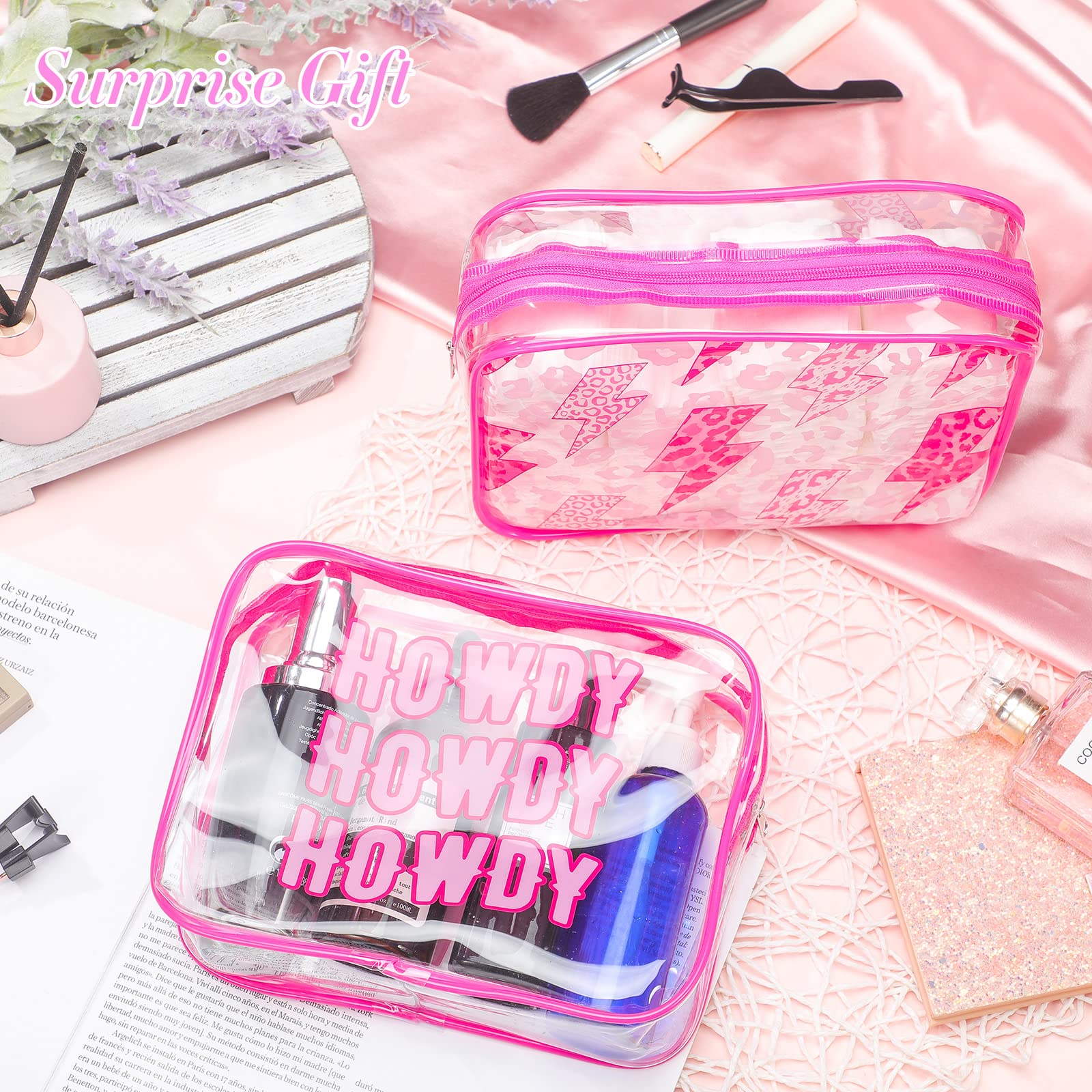 Cunno 6-Piece Clear Makeup Bags Set - Preppy Boho Style Cosmetic Organizer with Smile Face & Flamingo Design, Transparent PVC Travel Toiletry Bag for Women | Perfect for Travel, Gym, and Daily Makeup Storage