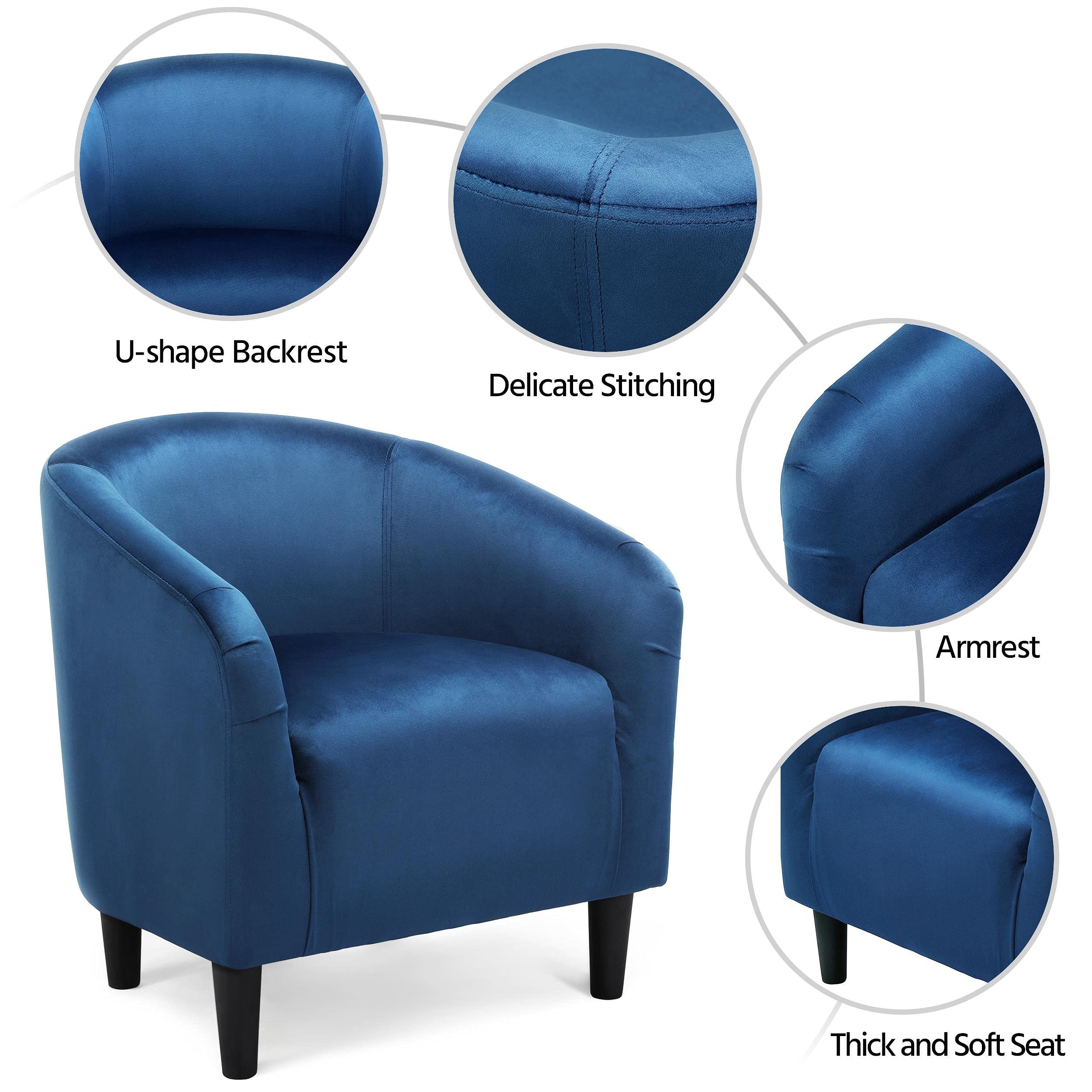 Yaheetech Modern Velvet Barrel Accent Chairs - Set of 2 Soft Padded Club Chairs with Sturdy Metal Legs for Living Room, Bedroom & Home Office - Pagoda Blue - Perfect for Reading Nooks, Lounge Areas & Guest Seating
