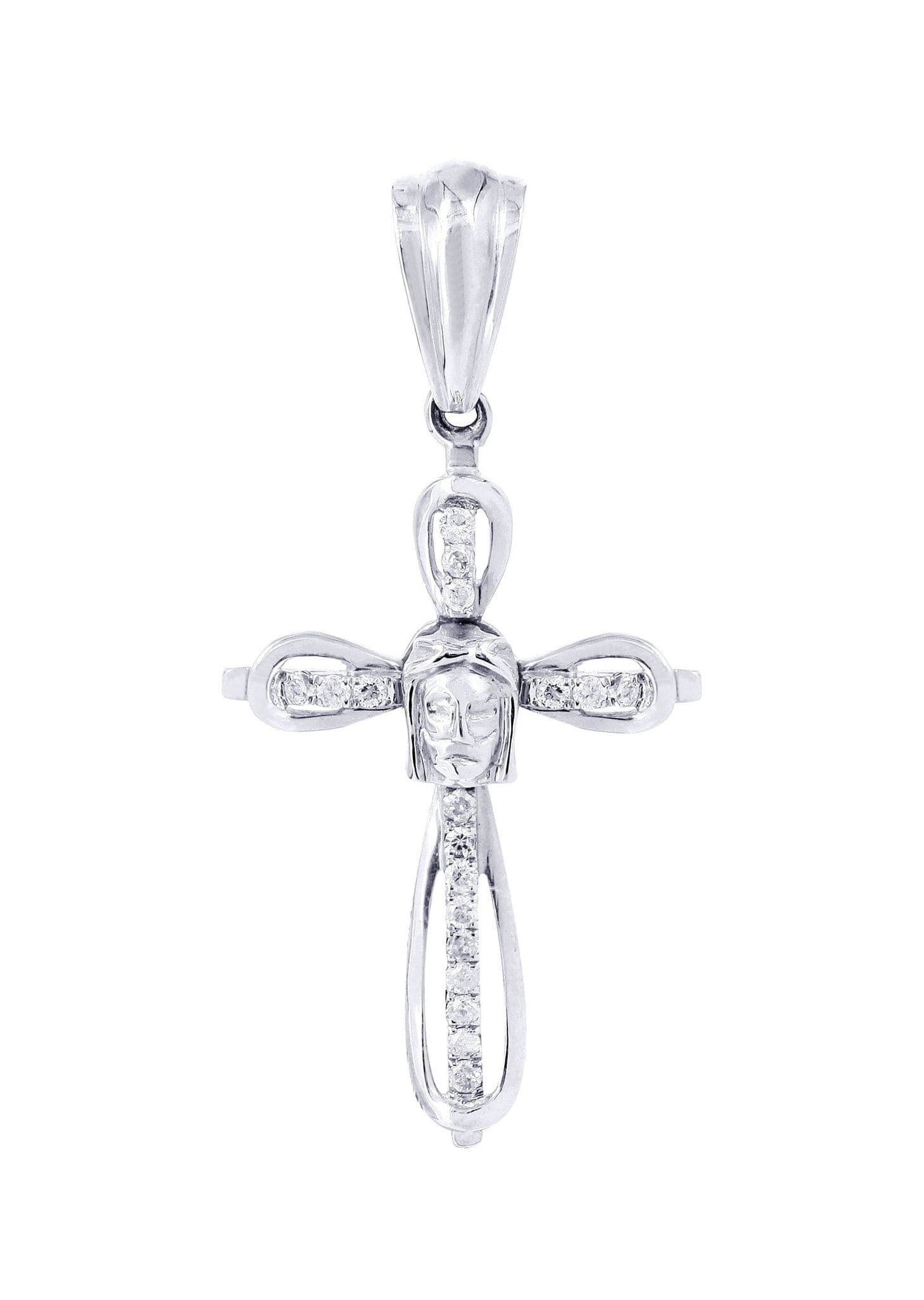 0.13 Carat Diamond Cross Pendant Necklace - 1.35 Grams 14K White Gold Religious Jewelry for Women - Perfect for Baptism, First Communion & Gift Giving