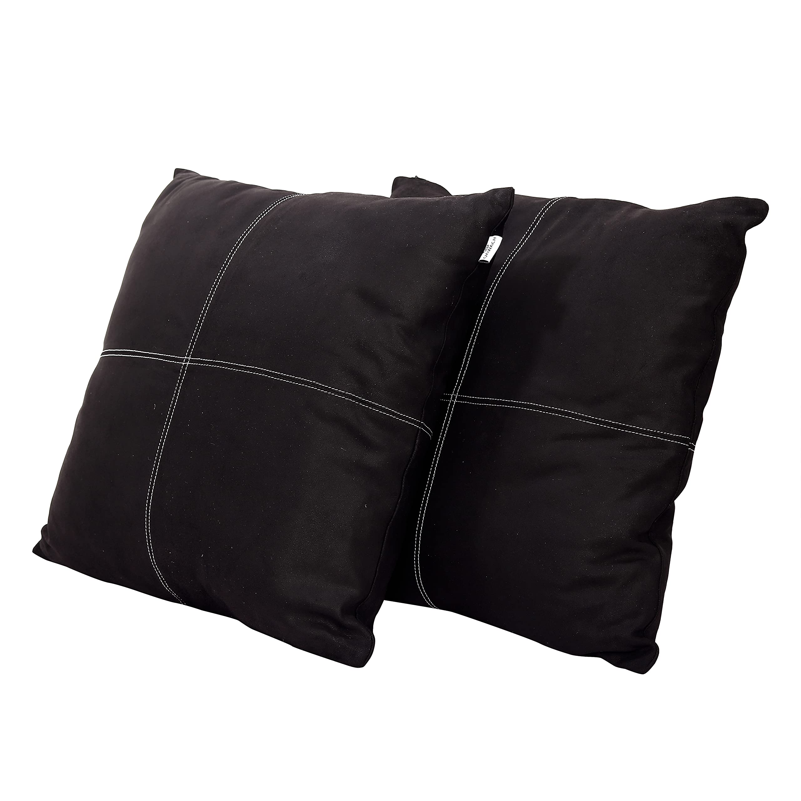 Premium Lambskin Leather Pillow Cover Set of 2 - 16x16 Inch Decorative Throw Pillow Cases for Sofa, Couch, Bed & Living Room - Soft Lightweight Black Cushion Covers for Home Decor & Cozy Comfort