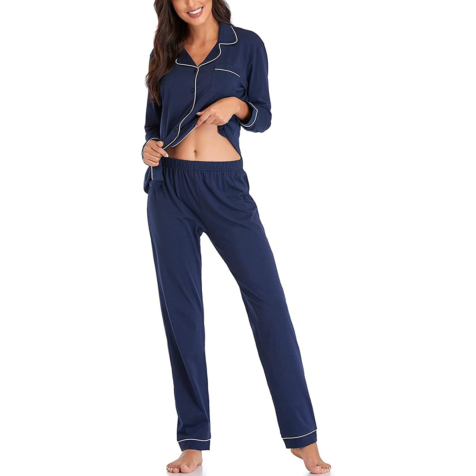 Women's Soft & Comfy Long Sleeve Pajama Set - Button Down Sleepwear & Lounge Wear for Relaxing at Home or Sleeping