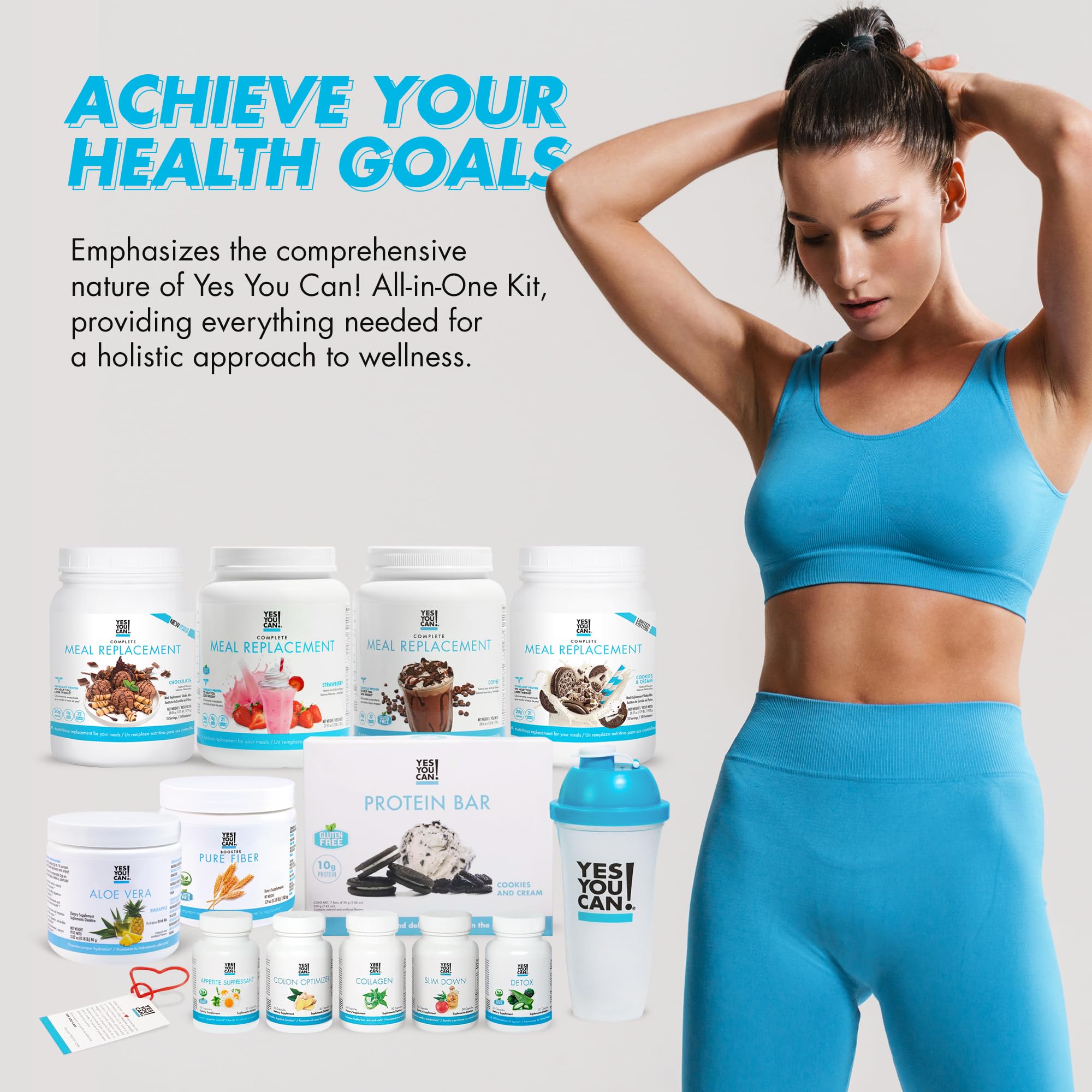 Yes You Can! Complete Wellness Kit with Meal Replacement Shakes, Aloe Vera Drink Mix, Fiber Shake Mixer & Protein Snacks - Weight Management & Energy Boost for Busy Lifestyles | Perfect for Office, Gym & On-the-Go Nutrition