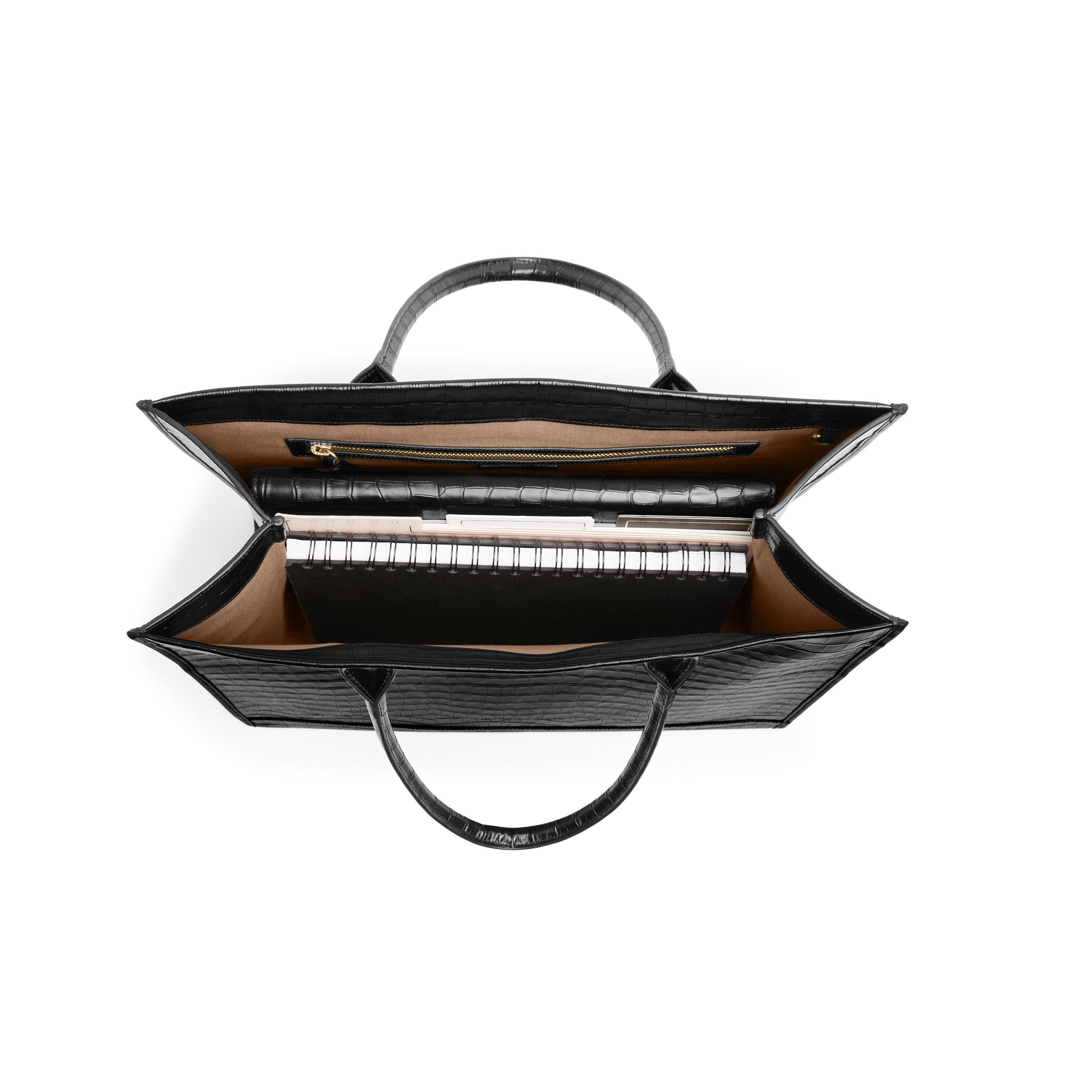 Kress XL Tote Bag - Black Crocodile Leather - Stylish Large Handbag for Women - Perfect for Work, Travel & Everyday Use