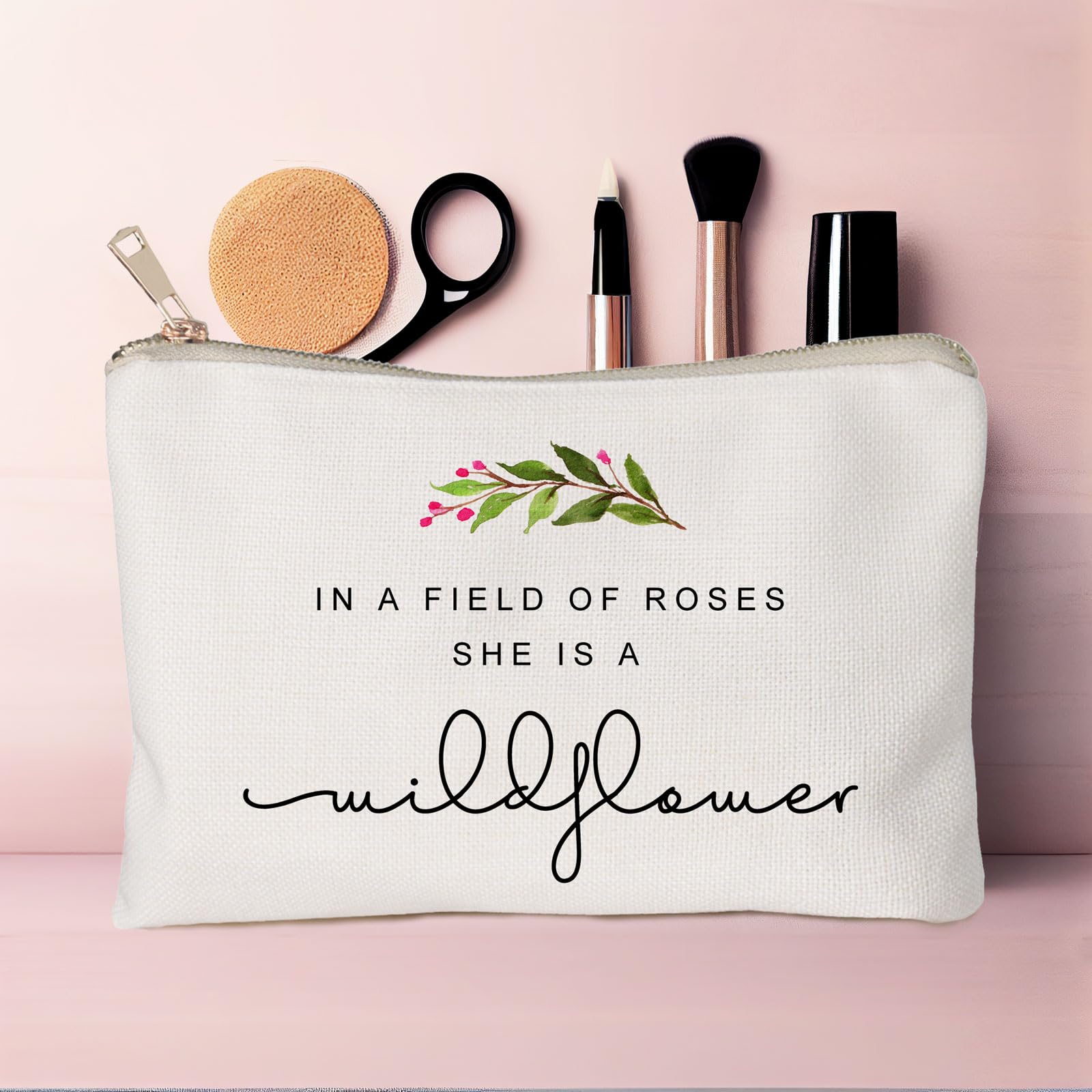 Wildflower Cosmetic Bag - Elegant Toiletry & Makeup Pouch for Women | Perfect Gift for Her, Daughter, Best Friend | Birthday, Travel & Daily Use
