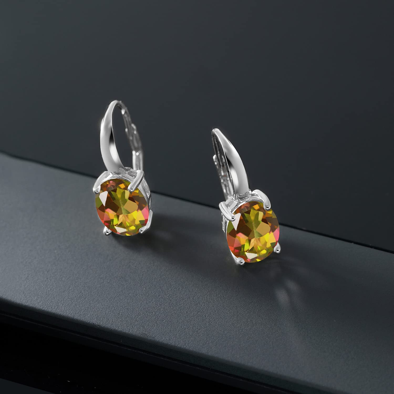 Gem Stone King 11X9MM Oval Birthstone Leverback Earrings for Women - 925 Sterling Silver Dangle Drop Earrings - Perfect for Birthdays, Anniversaries & Special Occasions