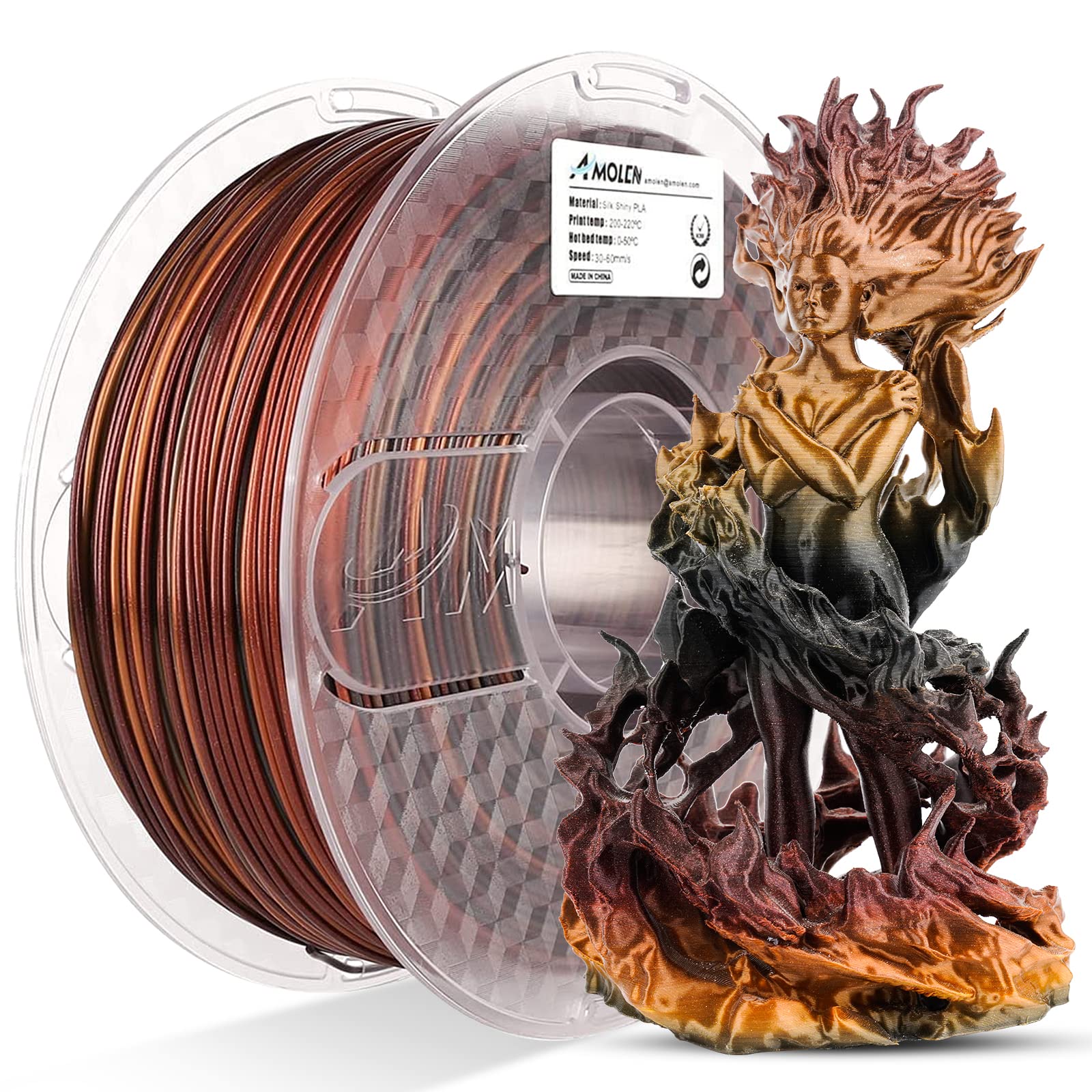 AMOLEN PLA 3D Printer Filament 1.75mm - Silk Black, Shiny Red & Gold Filament Bundle (1KG/2.2lb) for Smooth 3D Printing - Perfect for Cosplay Props, Home Decor & DIY Craft Projects