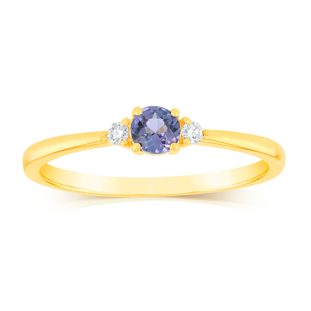0.27 Carat Tanzanite and Diamond Ring in 9ct Yellow Gold - Elegant Jewelry for Engagement, Anniversary & Special Occasions