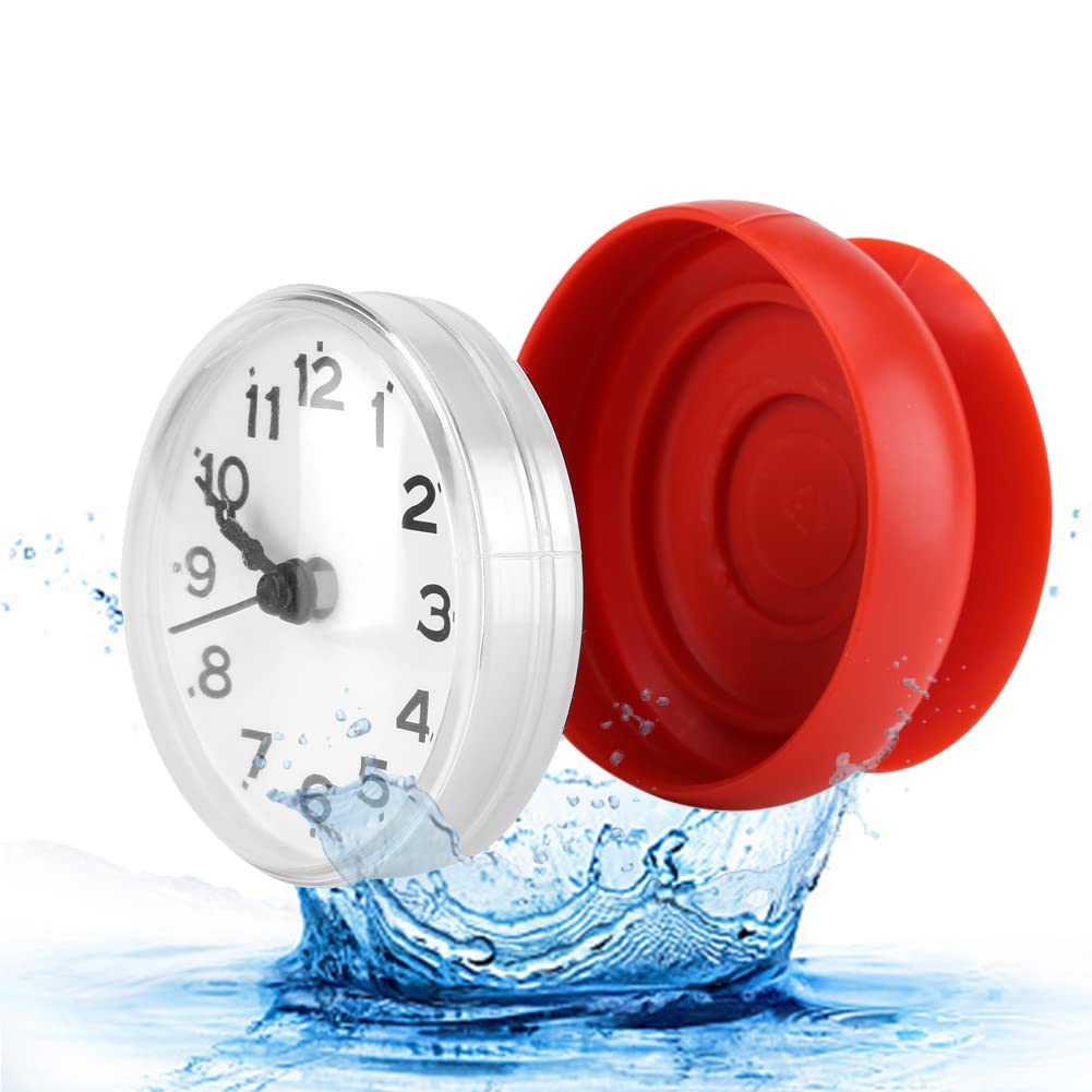 Waterproof Bathroom Clock with Suction Cup - Silent Non-Ticking Wall Clock for Shower, Kitchen & Bathroom (Red) - Perfect for Spa, Gym, Pool Area & Home Decor