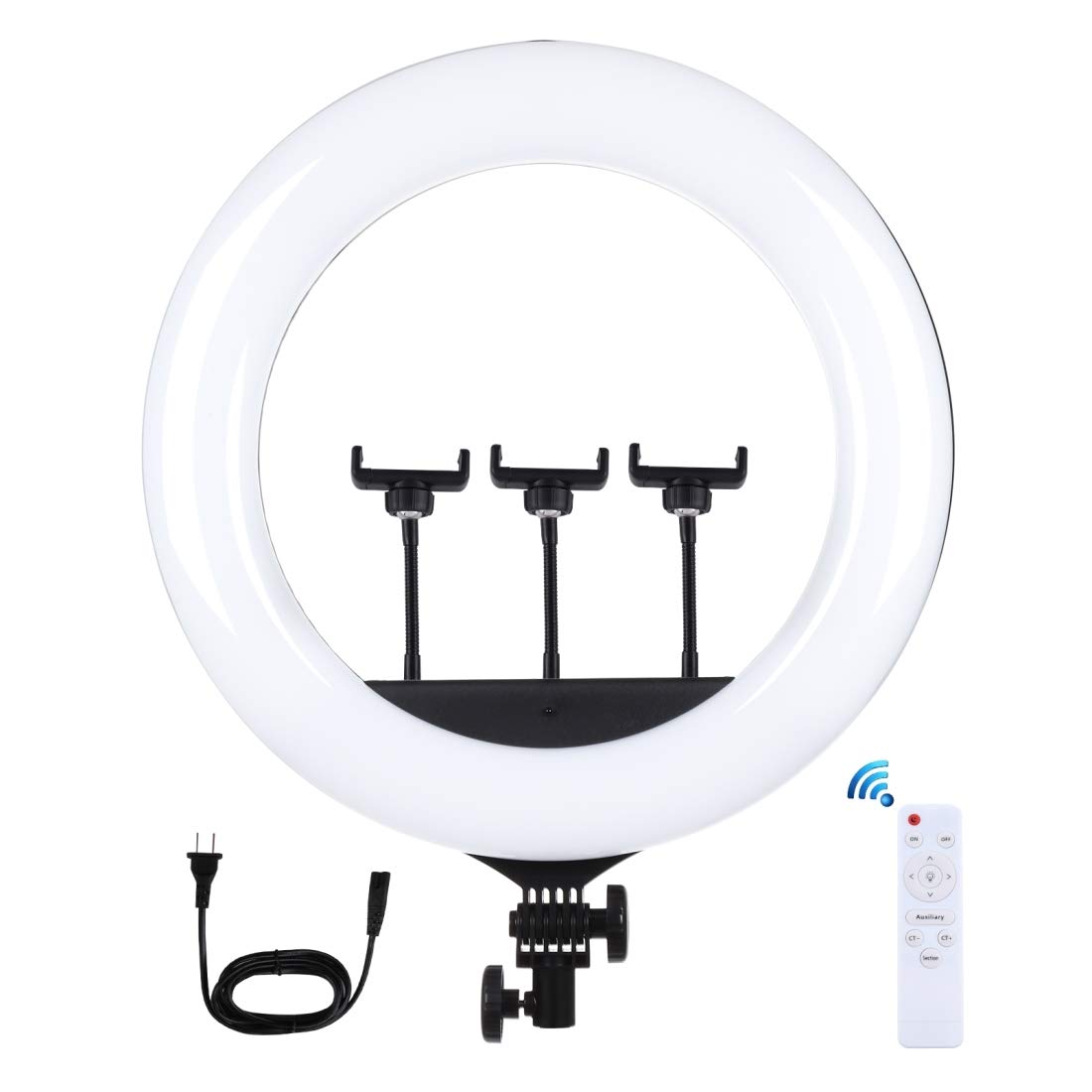 PULUZ 18-inch LED Ring Light with Remote - 3 Modes Dimmable USB Photography Light for Vlogging, Live Streaming & Video Shooting - Includes 3 Phone Clamps (Holder Not Included) - Perfect for YouTube, TikTok, Instagram & Zoom Meetings