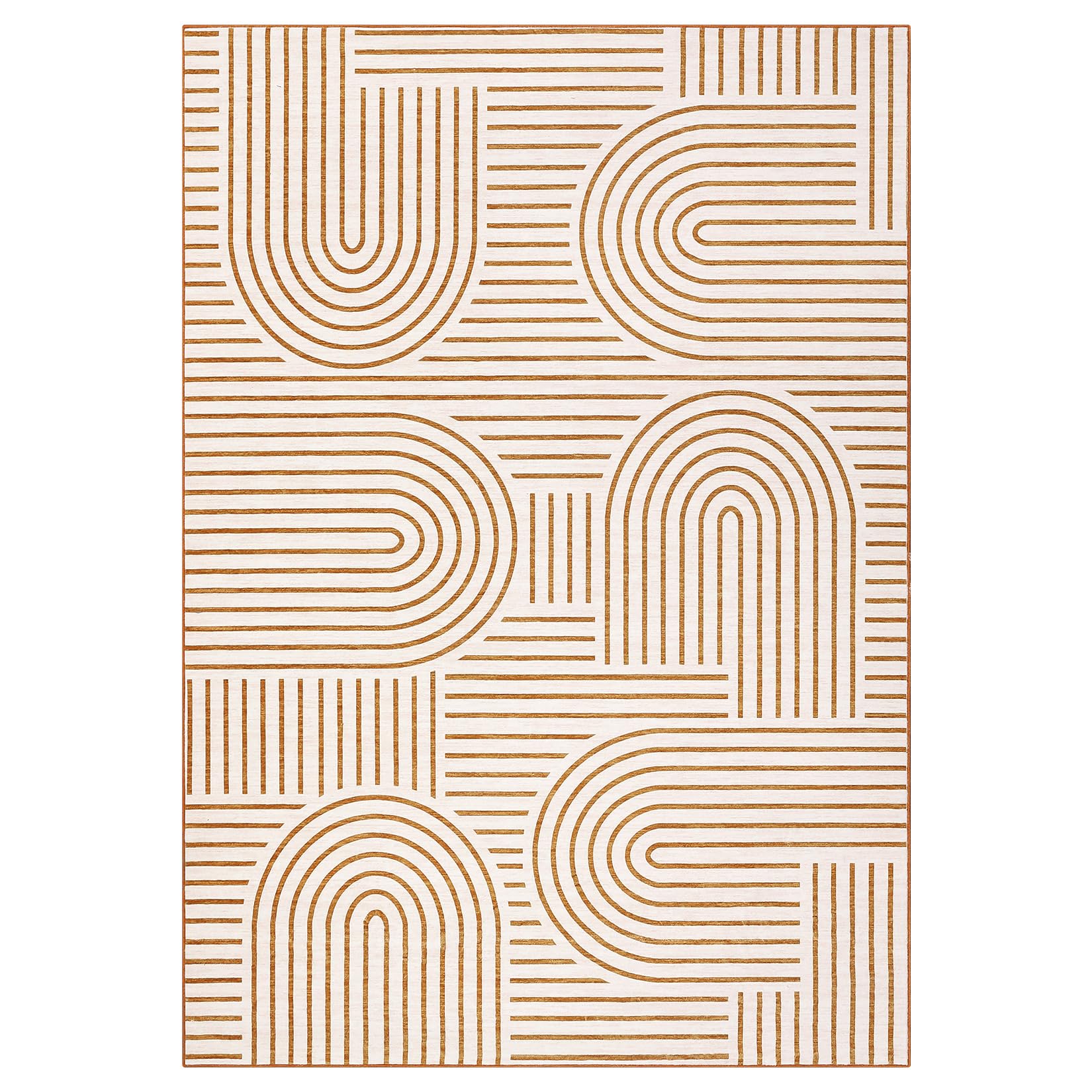 Washable 8x10 Area Rug - Non-Slip Soft Rainbow Boho Geometric Carpet for Living Room, Bedroom & Dining Room | Low Pile Stain Resistant Abstract Design with Rubber Backing | Perfect for Home Decor, Kids Play Area & High Traffic Spaces (Orange)