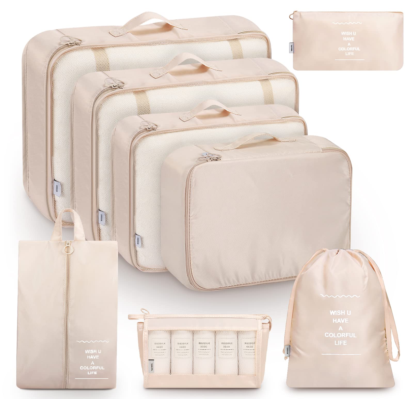 Mossio 8-Piece Packing Cubes Set with Shoe Bag - Travel Luggage Organizer for Suitcase, Clothes Storage Bags | Perfect for Business Trips, Vacations & Weekend Getaways
