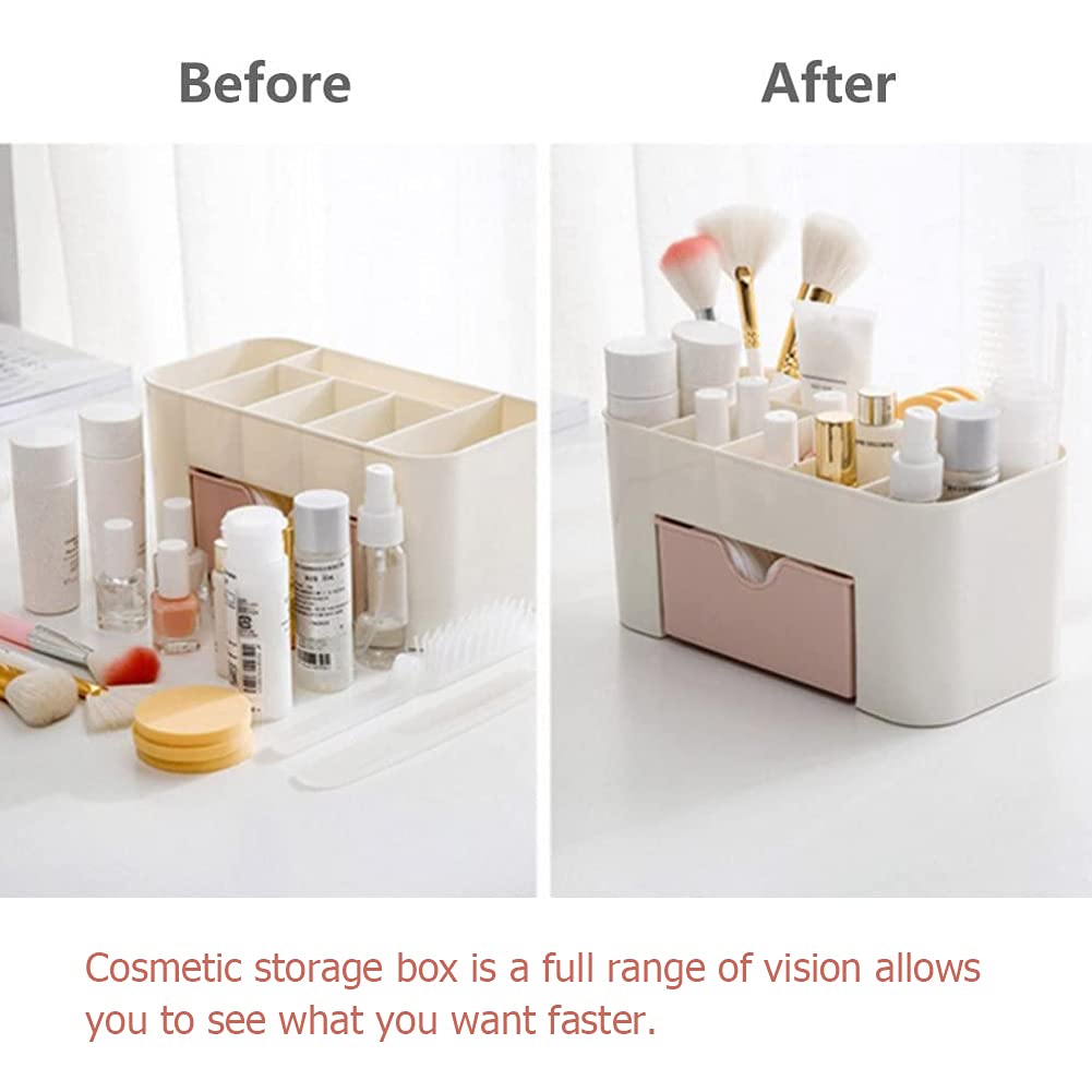 Multifunctional Pink Plastic Makeup Organizer with Drawers - Cosmetic Storage Box for Brushes, Lipsticks & Beauty Tools | Perfect for Vanity, Bathroom & Travel Organization