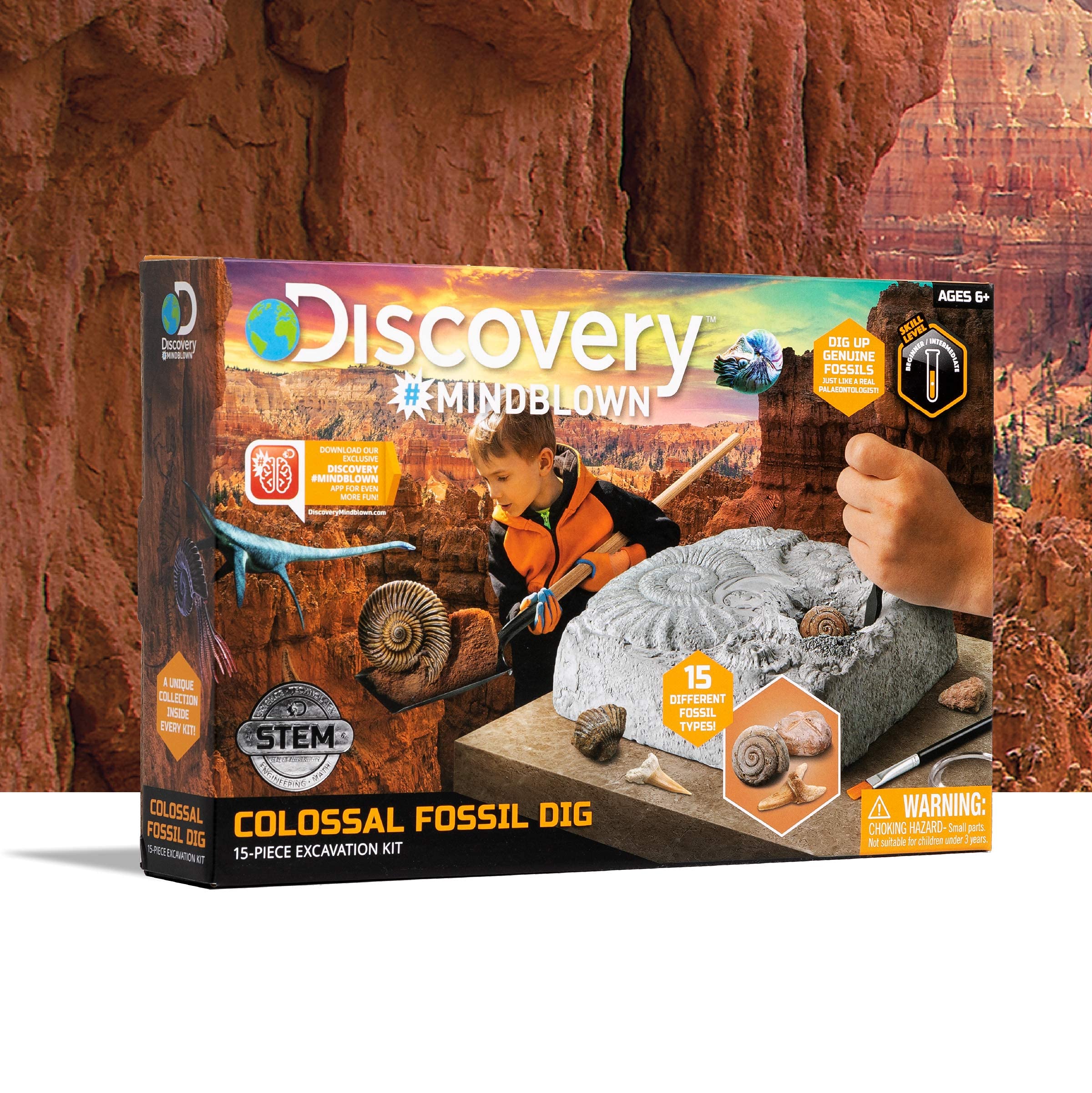 Discovery #MINDBLOWN Colossal Fossil Dig Kit - 15-Piece Archaeology Excavation Set with Real Shark Teeth & Unique Fossils - STEM Educational Toys for Kids - Perfect for Science Projects & Birthday Gifts