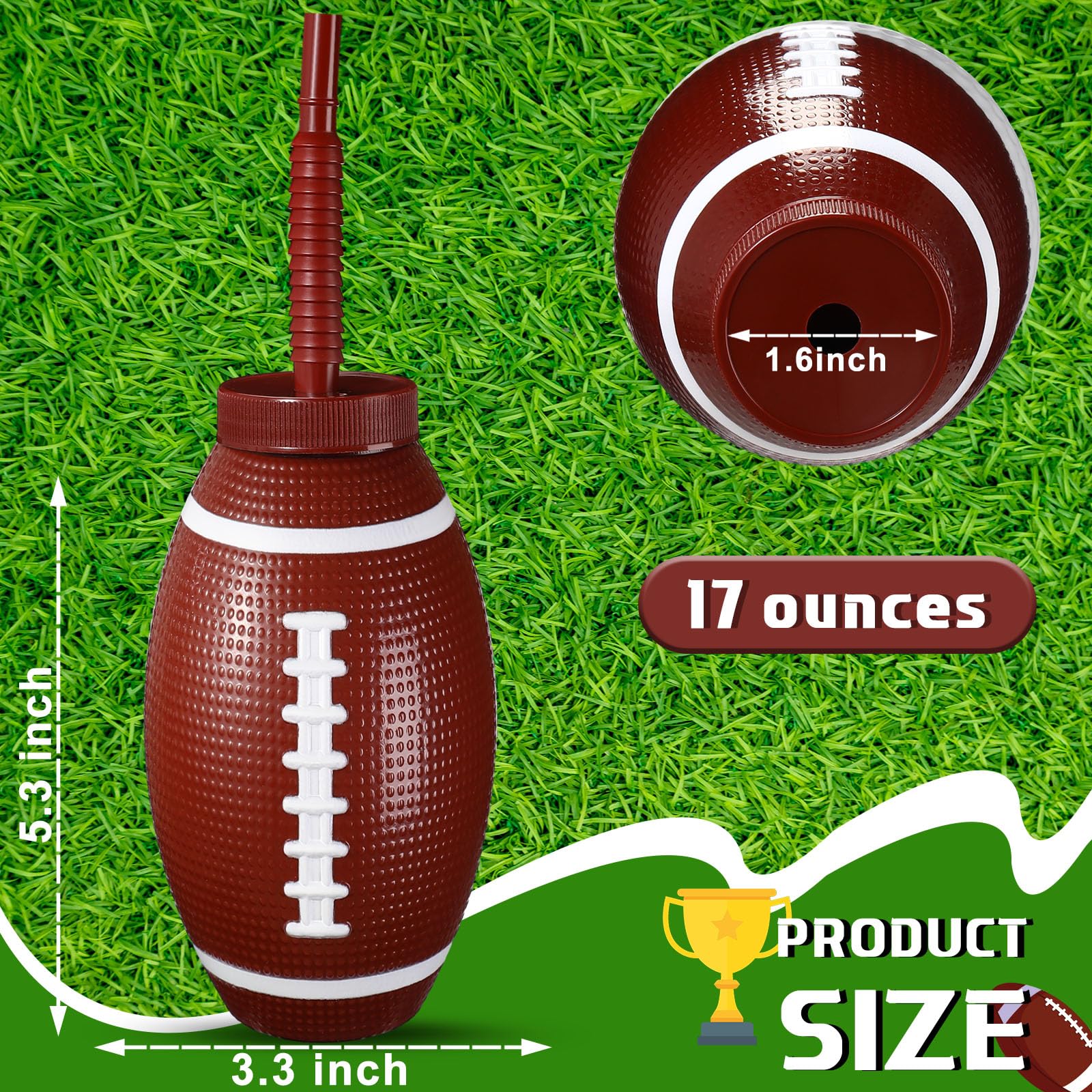 Sumind 12-Pack 17oz Plastic Sport Ball Cups with Straws & Lids - Bulk Kids Birthday Party Supplies, Football Theme - Perfect for Sports Themed Parties, BBQs, and Outdoor Events