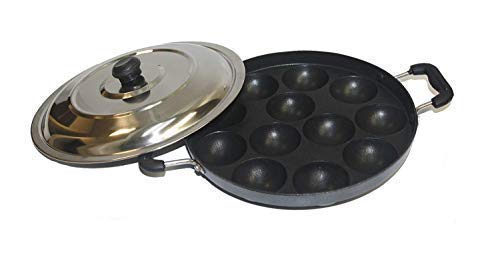 Nonstick Appam Pan - 12 Cavity Paniyaram Pan with Stainless Steel Lid (30cm) - Perfect for Making South Indian Appam, Paniyaram & Breakfast Snacks at Home