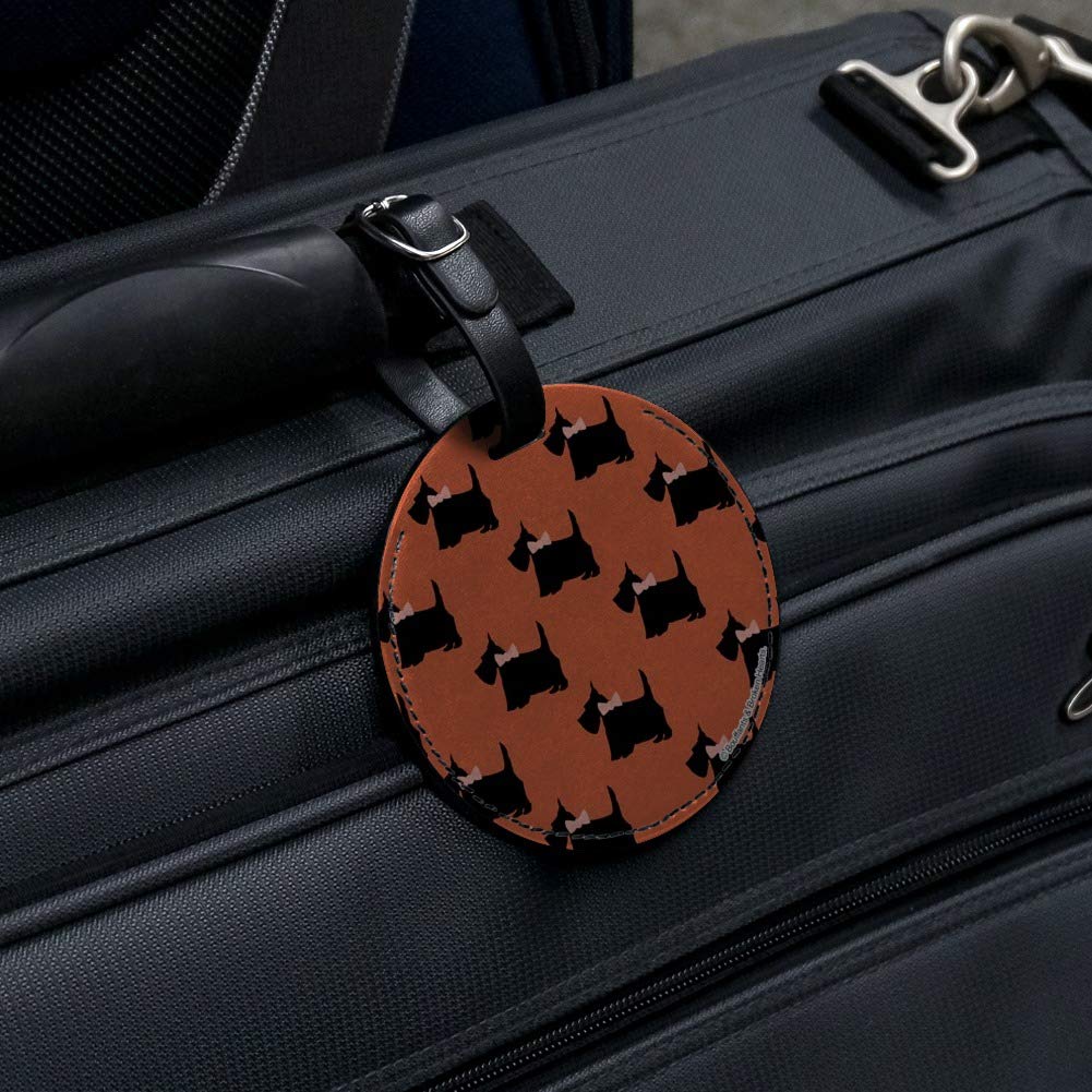 Round Leather Luggage Tag with Scottie Dog & Bow Design - Durable Suitcase ID Tag for Carry-On Bags - Perfect for Travel, Business Trips & Vacation Identification