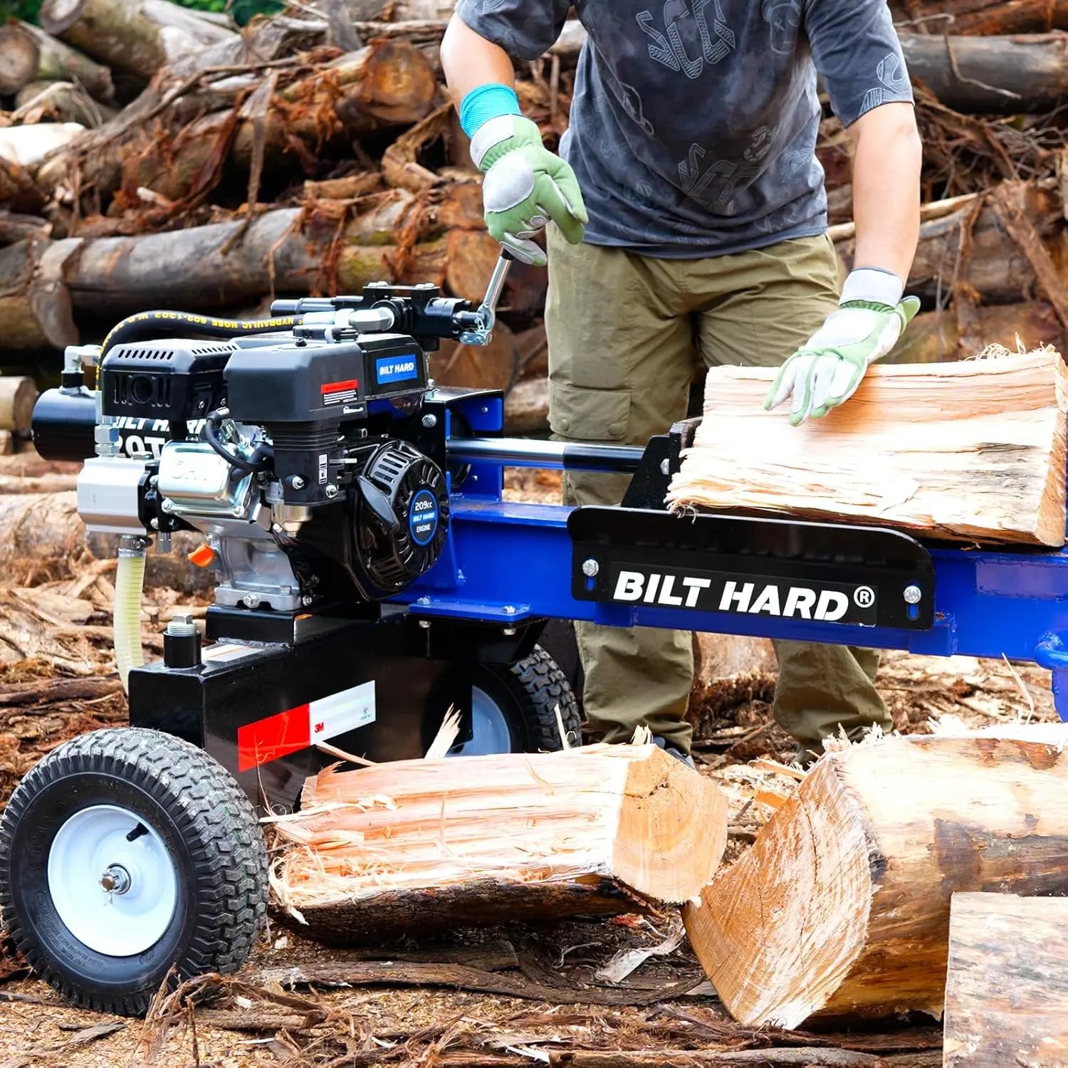 20 Ton Gas Powered Log Splitter - Heavy Duty Hydraulic Wood Splitter with 7HP 209cc OHV Engine, Towable Hitch & 13