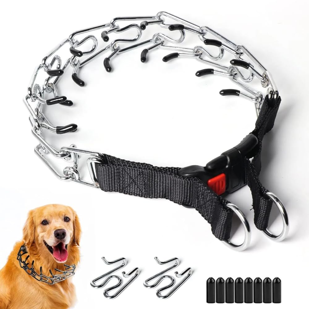 Adjustable No-Pull Dog Prong Collar with Quick Release Buckle & Rubber Tips - XL Size (20