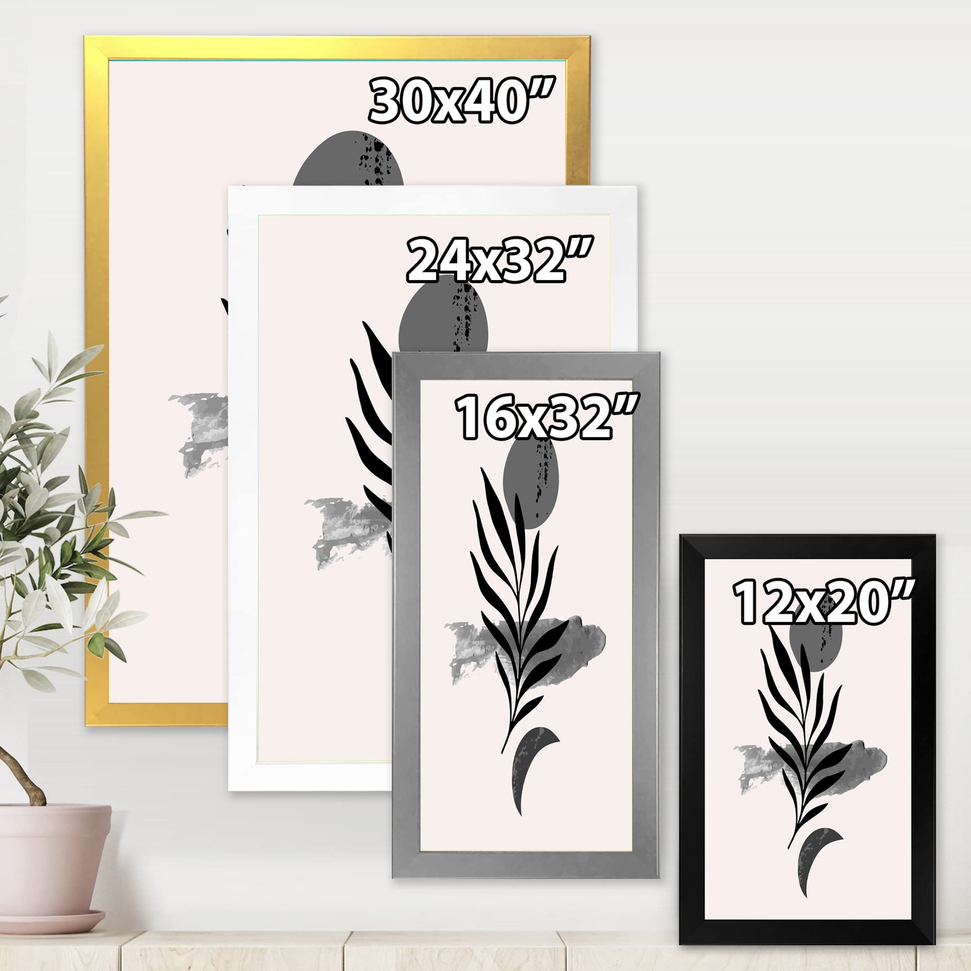 DesignQ Abstract Tropical Leaf II Modern Framed Wall Art - Contemporary Home Decor for Living Room, Bedroom & Office - Perfect for Boho, Coastal & Tropical Interior Design Styles