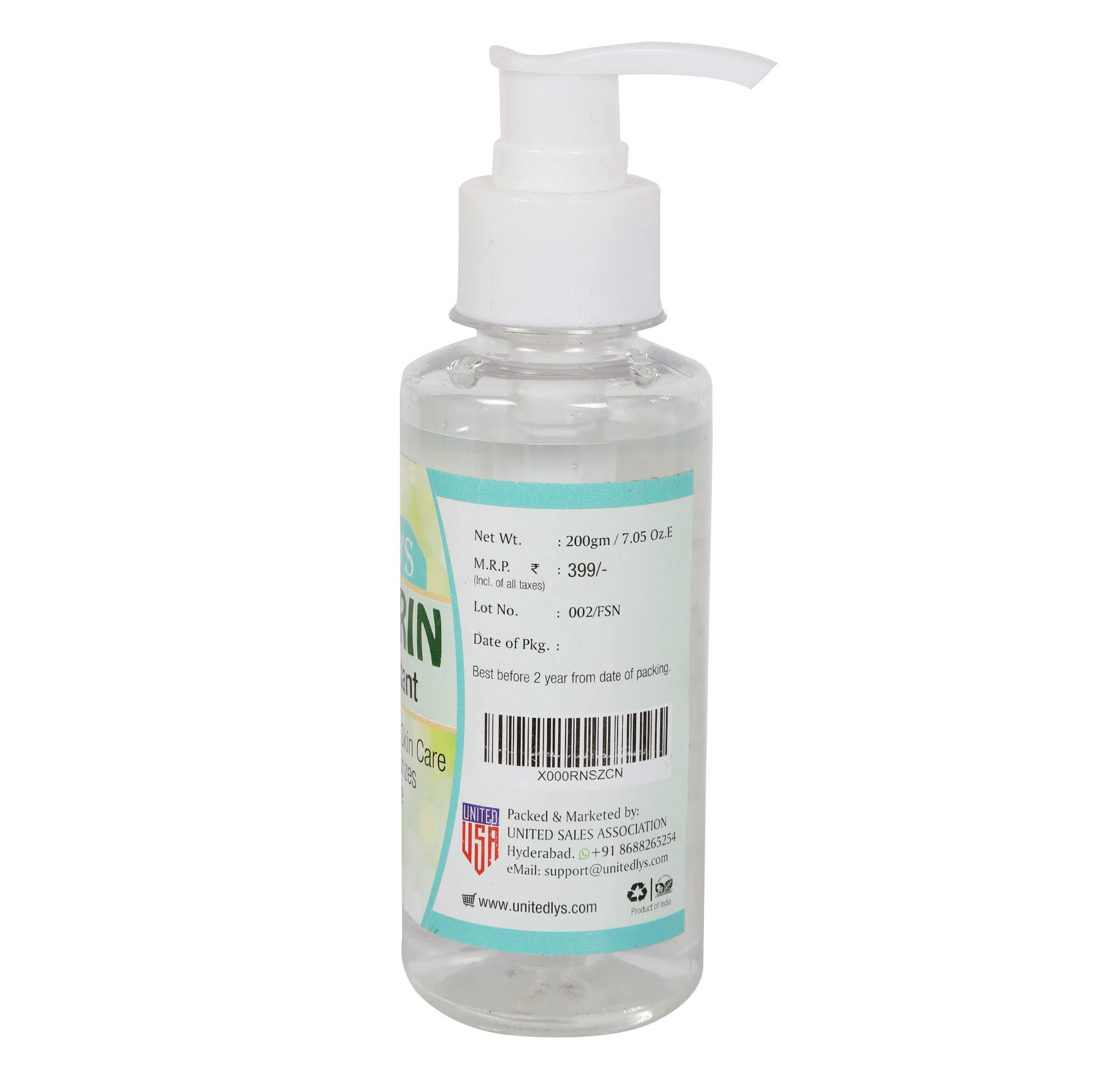 UNITED SALES Pure Liquid Glycerin 200Gm - Moisturizing Skin Care & Beauty Solution for Dry Skin, Hair Care, DIY Cosmetics | Perfect for Face, Body & Lip Hydration