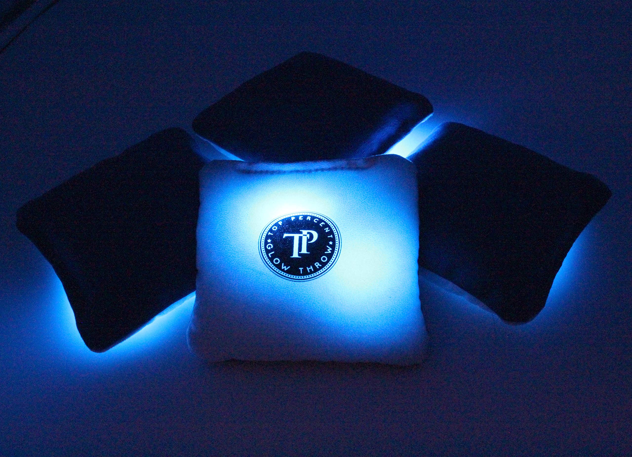 Glow Throw Light Up LED Cornhole Bags - Regulation Size & Weight for Competitive Play - Set of 4 Dual-Sided (Stick & Slick) Bean Bags - Perfect for Backyard Games, Family Gatherings & Outdoor Parties (Blue)