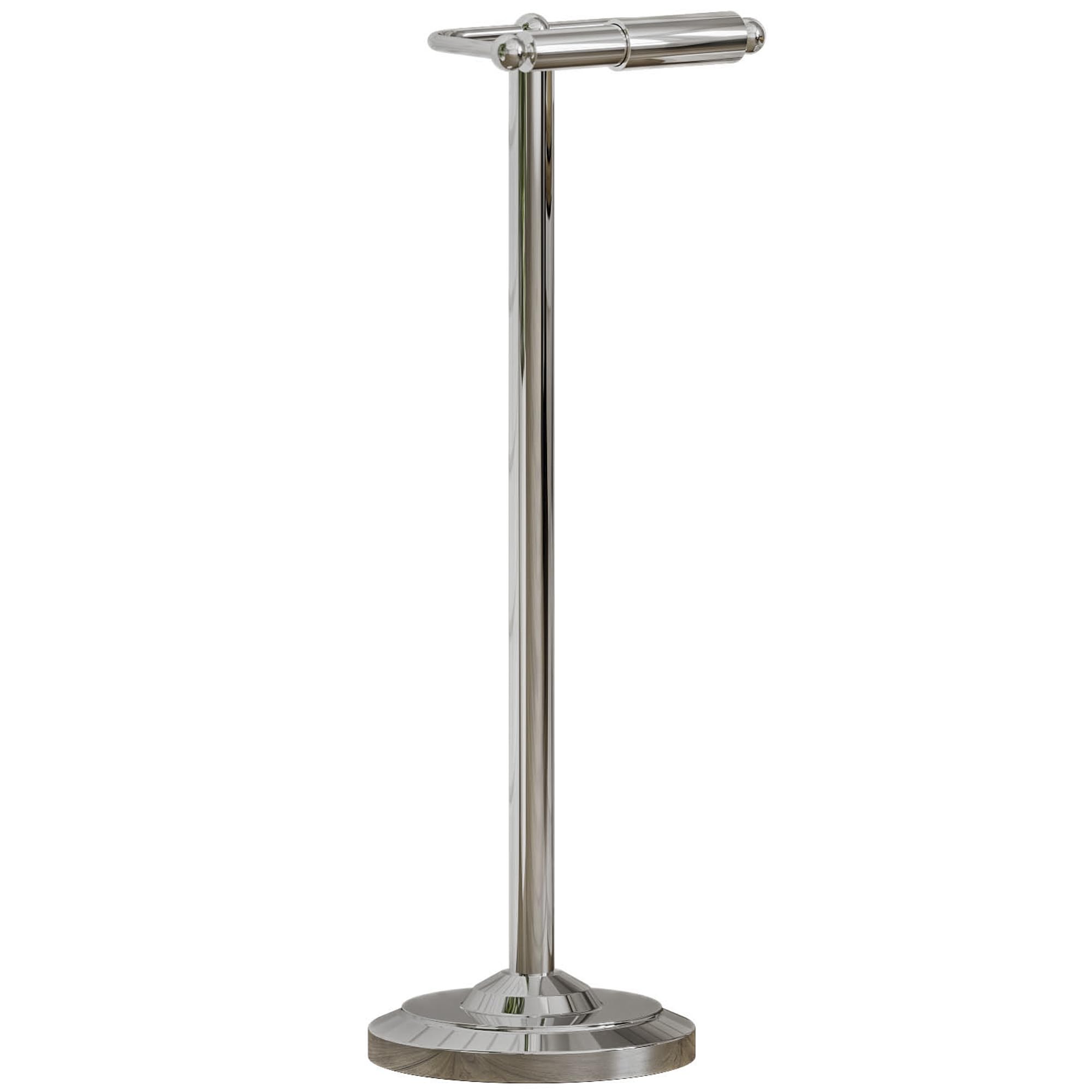 Sturdy Chrome Metal Floor Standing Toilet Paper Holder - Bathroom Tissue Roll Stand for Home, Office & Restrooms - Durable & Space-Saving Design