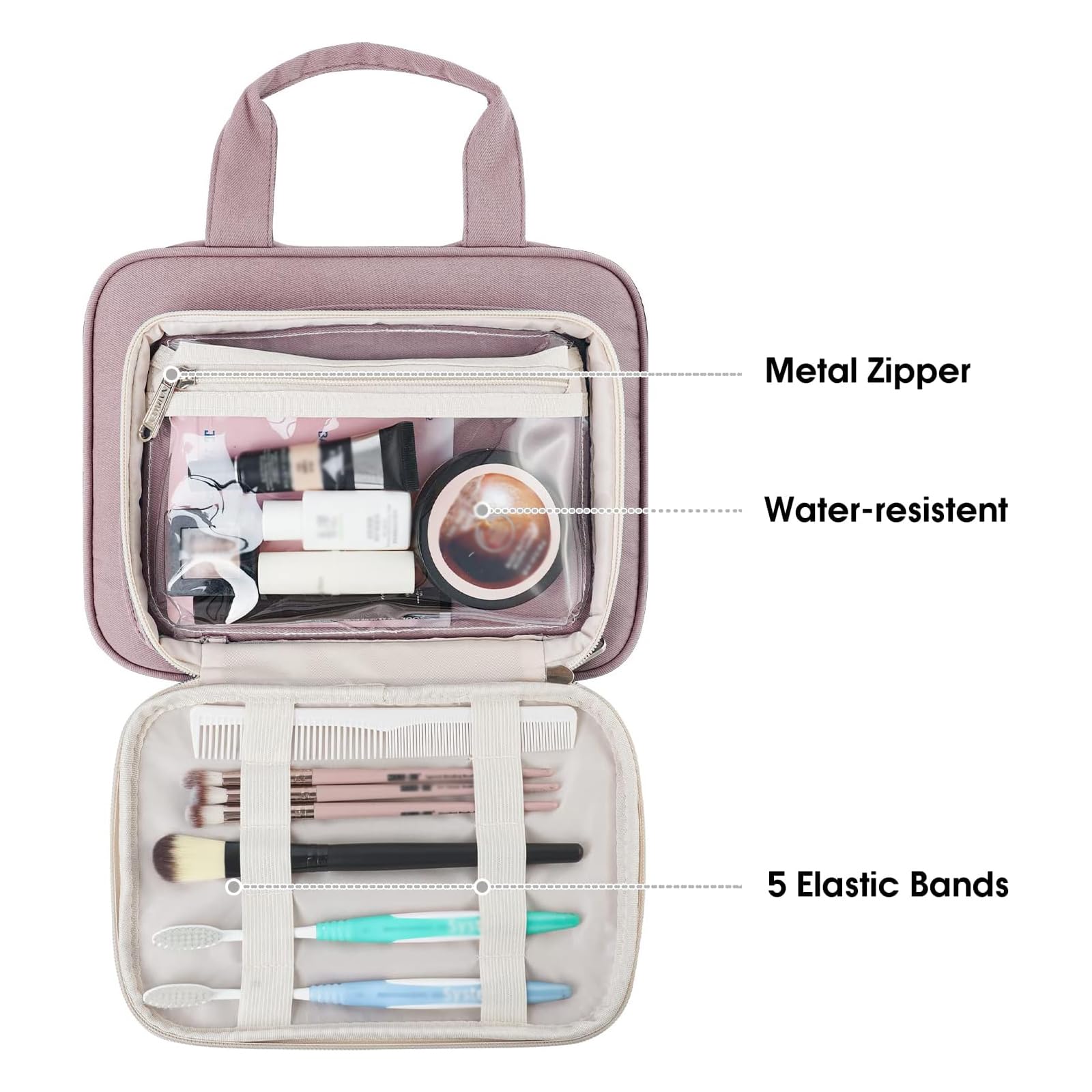 Large Travel Toiletry Bag for Women - Full Size Cosmetic & Makeup Organizer with Multiple Pockets (Dusty Rose) | Perfect for Vacation, Gym, Business Trips & Weekend Getaways